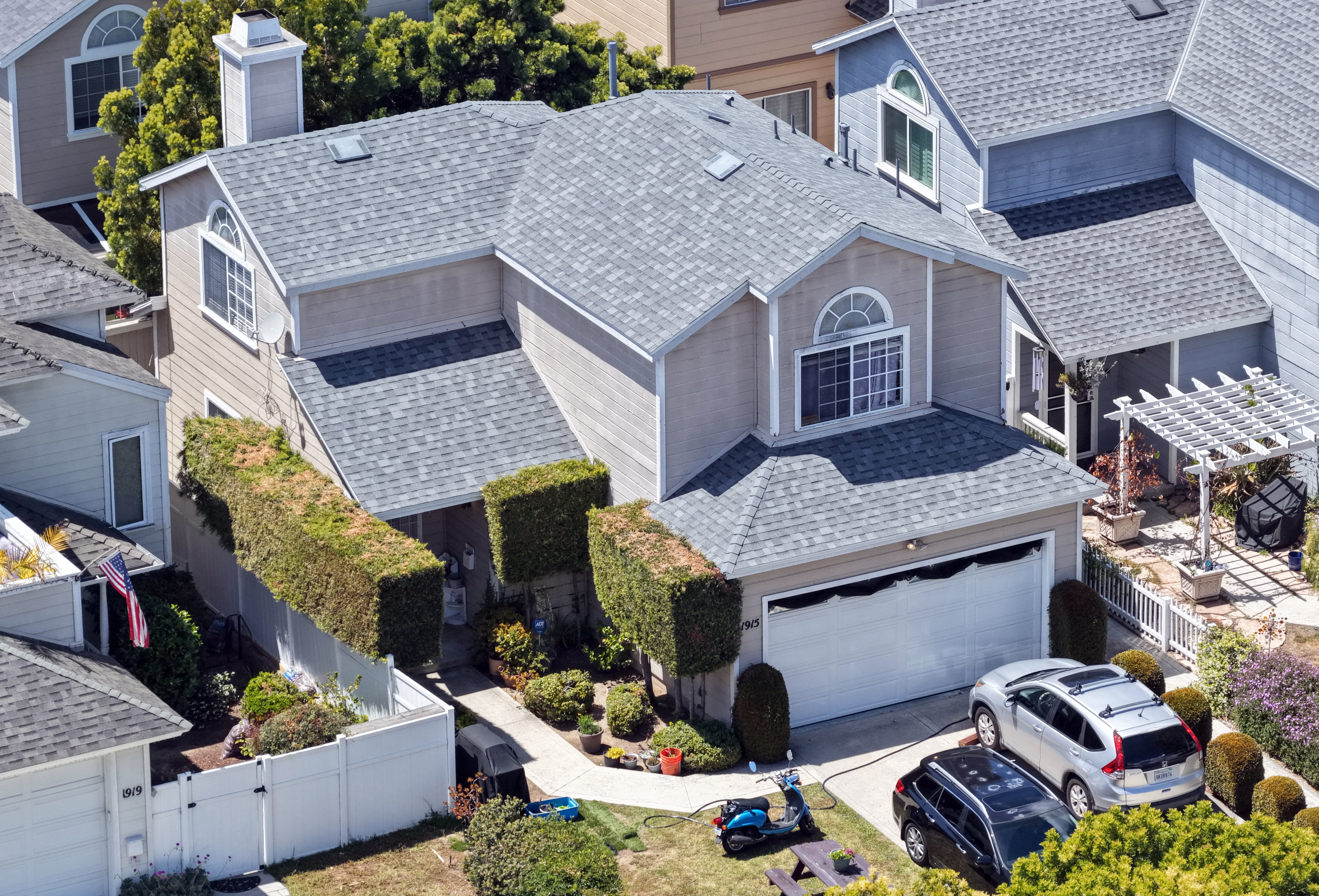 An aerial view of the home of Cole Tomas Allen on April 27, 2026 in Torrance, California