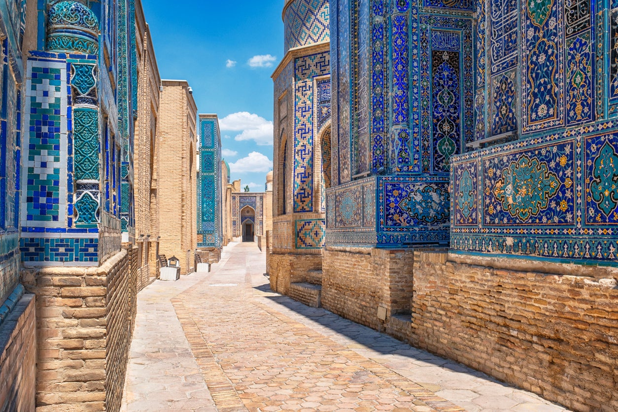 The beautiful blue tiles of Shah-i Zinde in Samarkand