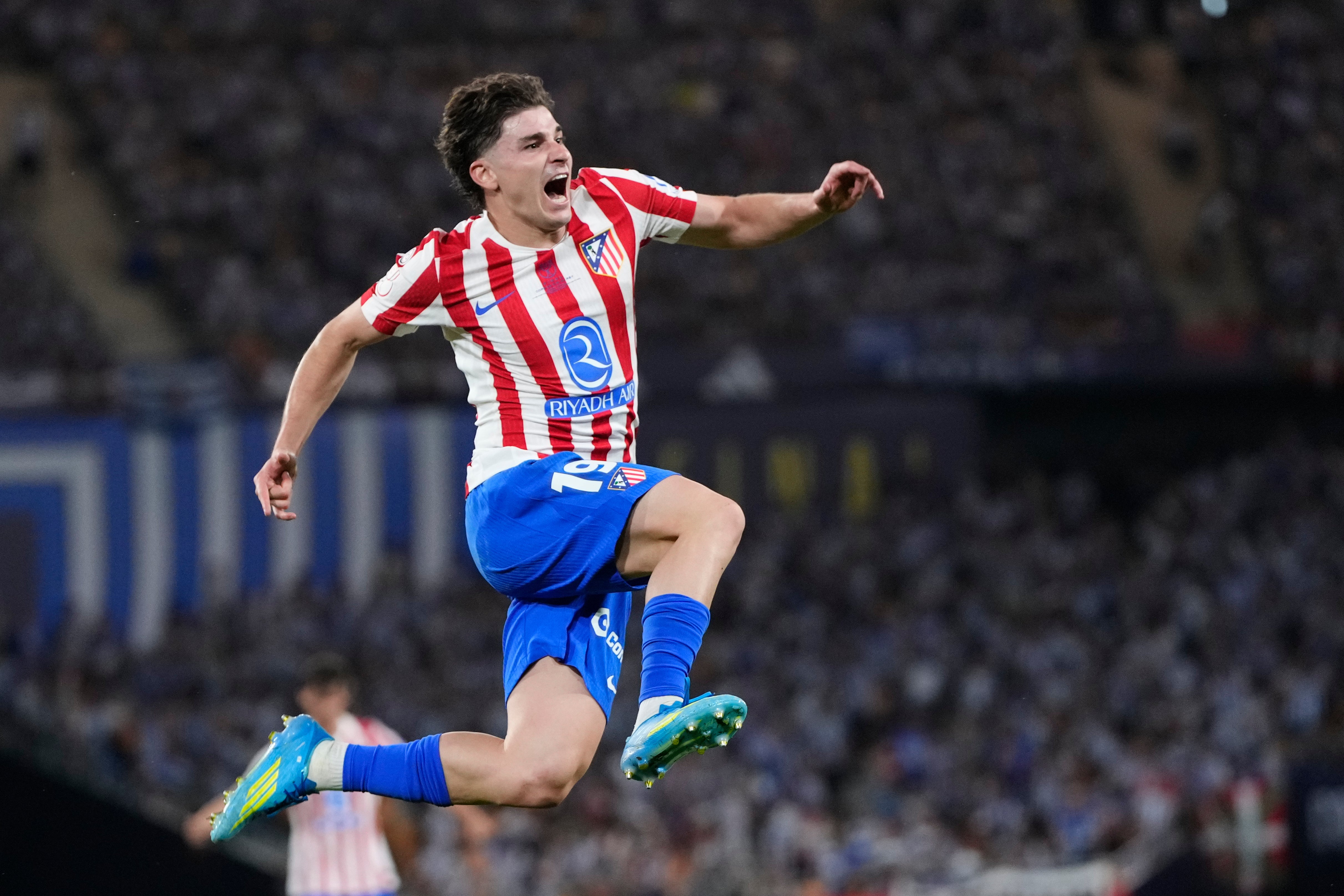 Atletico Madrid’s Julian Alvarez celebrates scoring (Jose Breton/AP)