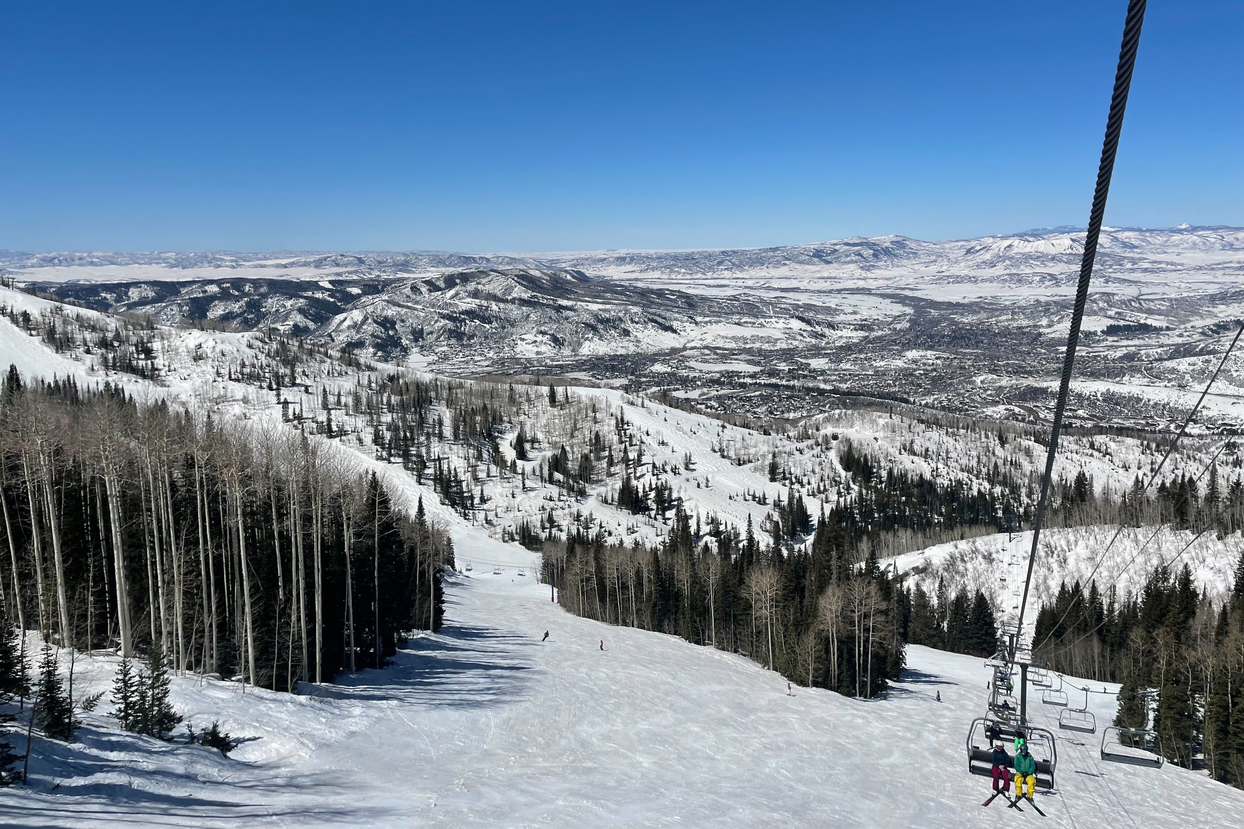 The ski slopes near Steamboat Springs, Colorado. Tourism is the main driver of the local economy, powered by tens of thousands of visitors who come to ‘Ski Town USA’ to hit the slopes, fly fish on local rivers, or attend the professional rodeo series held at the base of Colorado’s oldest public ski area, in operation since 1915 (Emma Meyer)