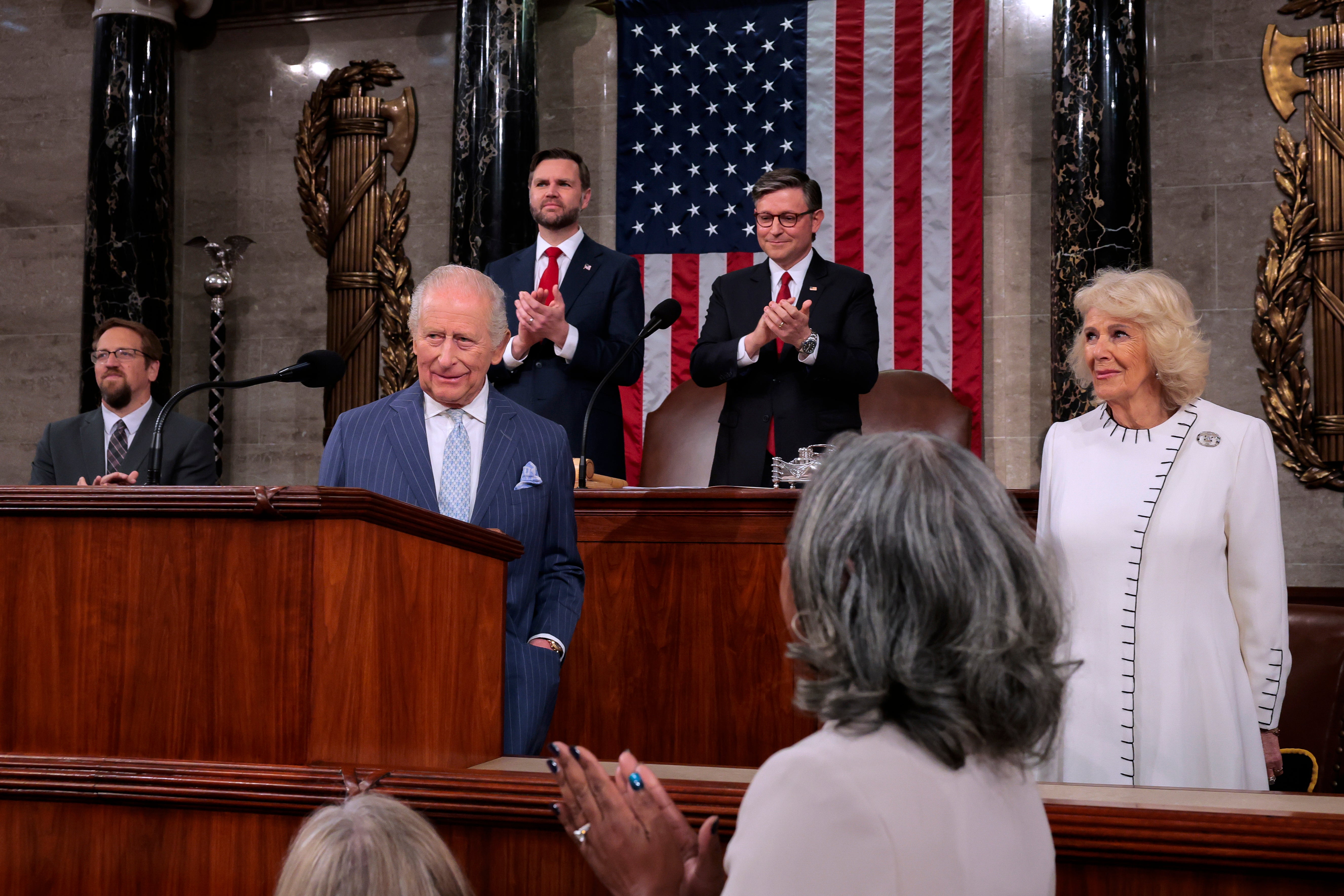 King Charles and Queen Camilla received a greeting fit for, well, a king and queen inside the joint session of Congress Tuesday.