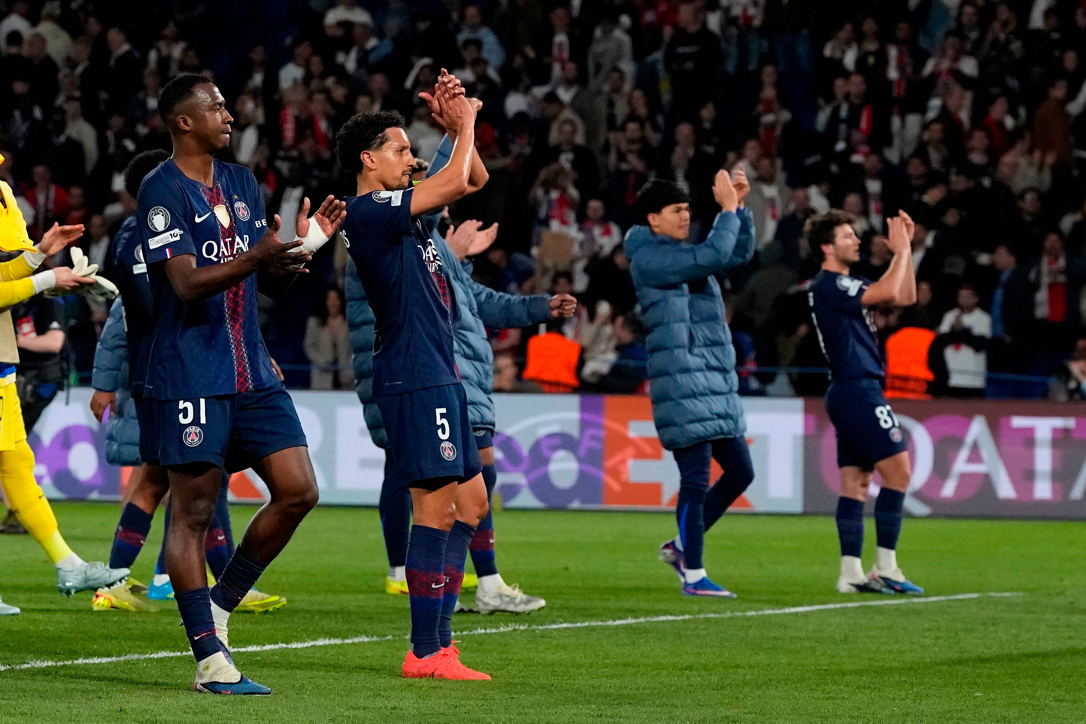 PSG players celebrated with their fans after securing a narrow lead to take into the second leg