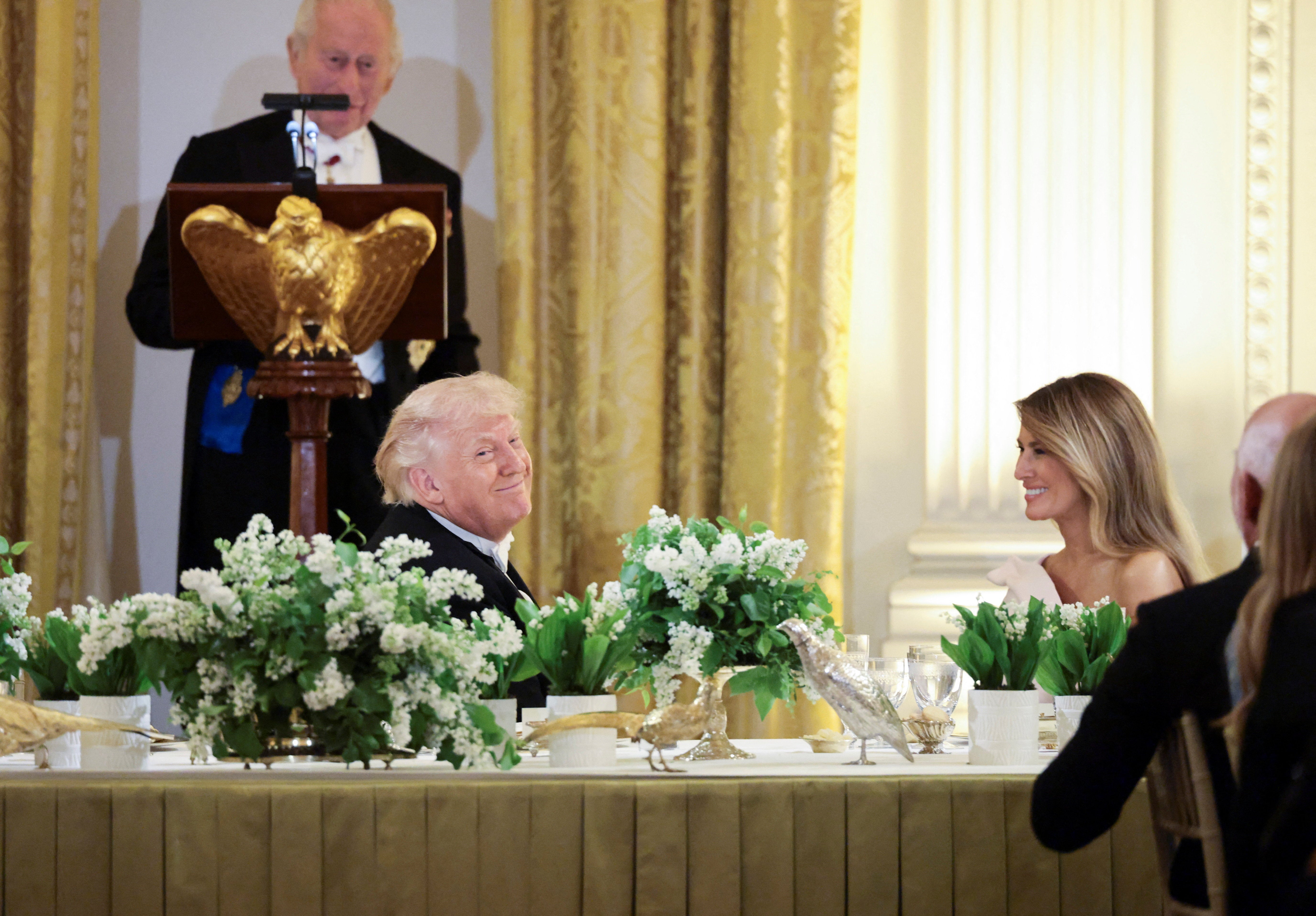 The White House is serving a three-course meal, plus dessert made with honey from Melania Trump’s beehive, during its state dinner with King Charles and Queen Camilla