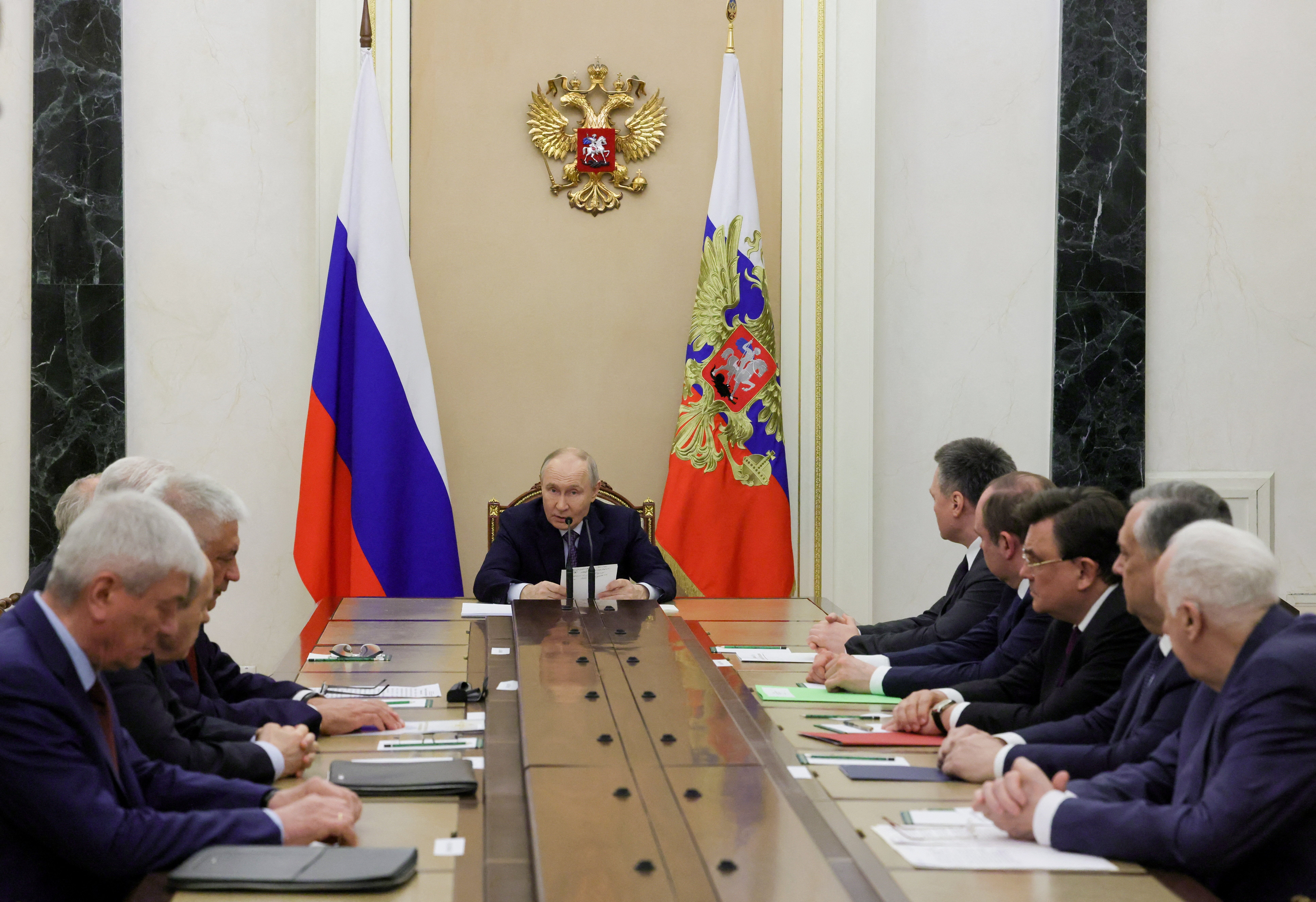 Russia's president Vladimir Putin chairs a meeting dedicated to security measures during the 2026 elections in Moscow