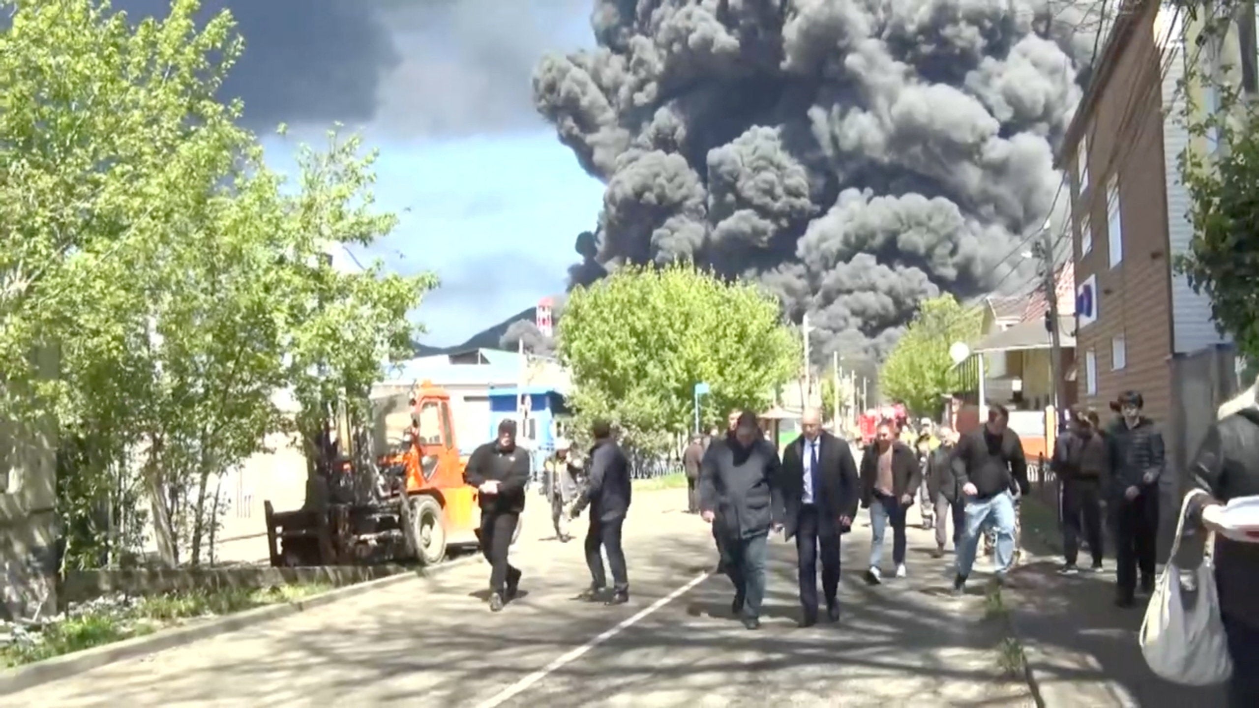 Smoke rises from an oil refinery after a Ukrainian drone attack in Tuapse