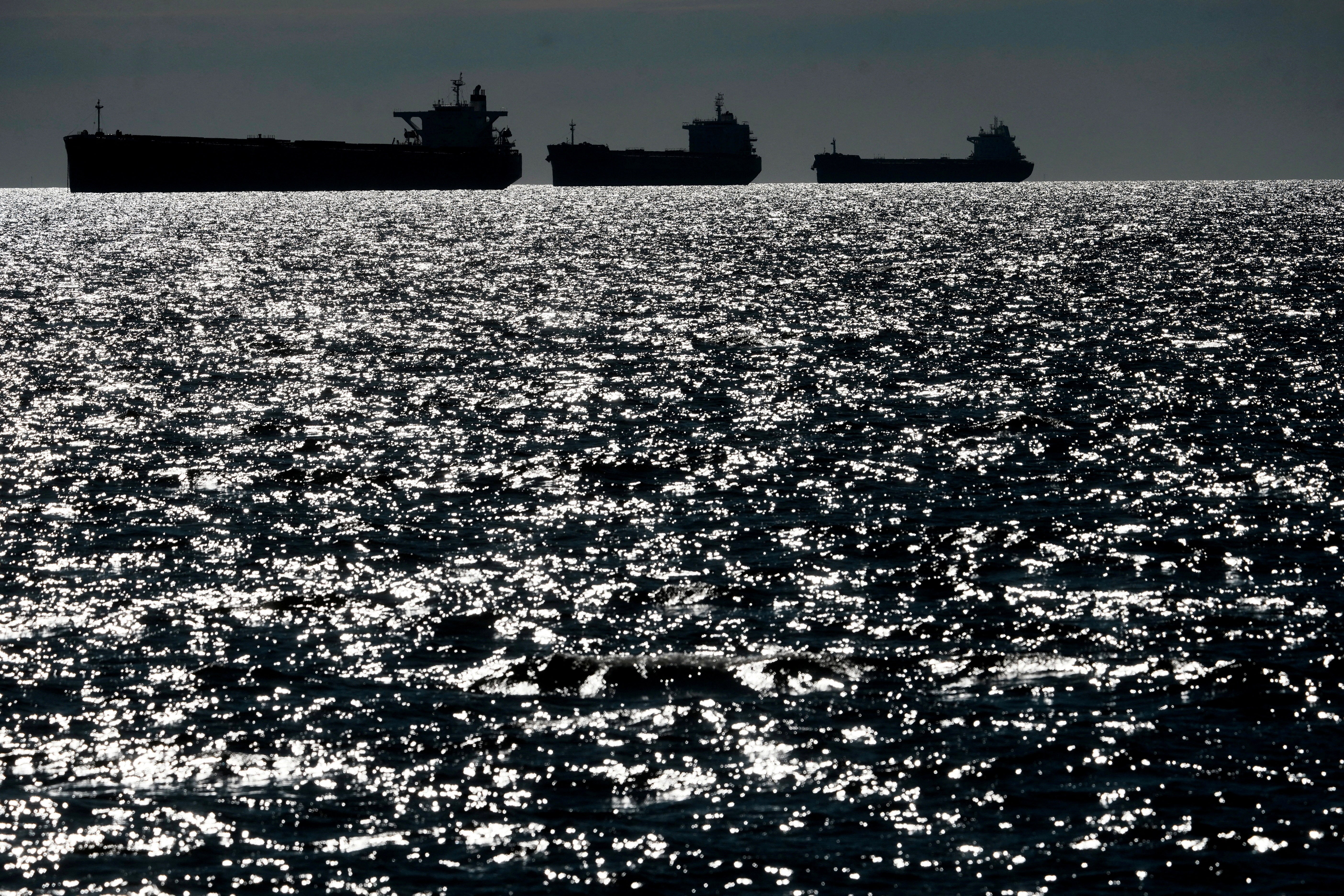 Russia's shadow fleet vessels wait in the unofficial anchorage area in the Gulf of Finland near Vaindloo, Estonia