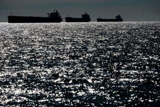 Russia's shadow fleet vessels wait in the unofficial anchorage area in the Gulf of Finland near Vaindloo, Estonia