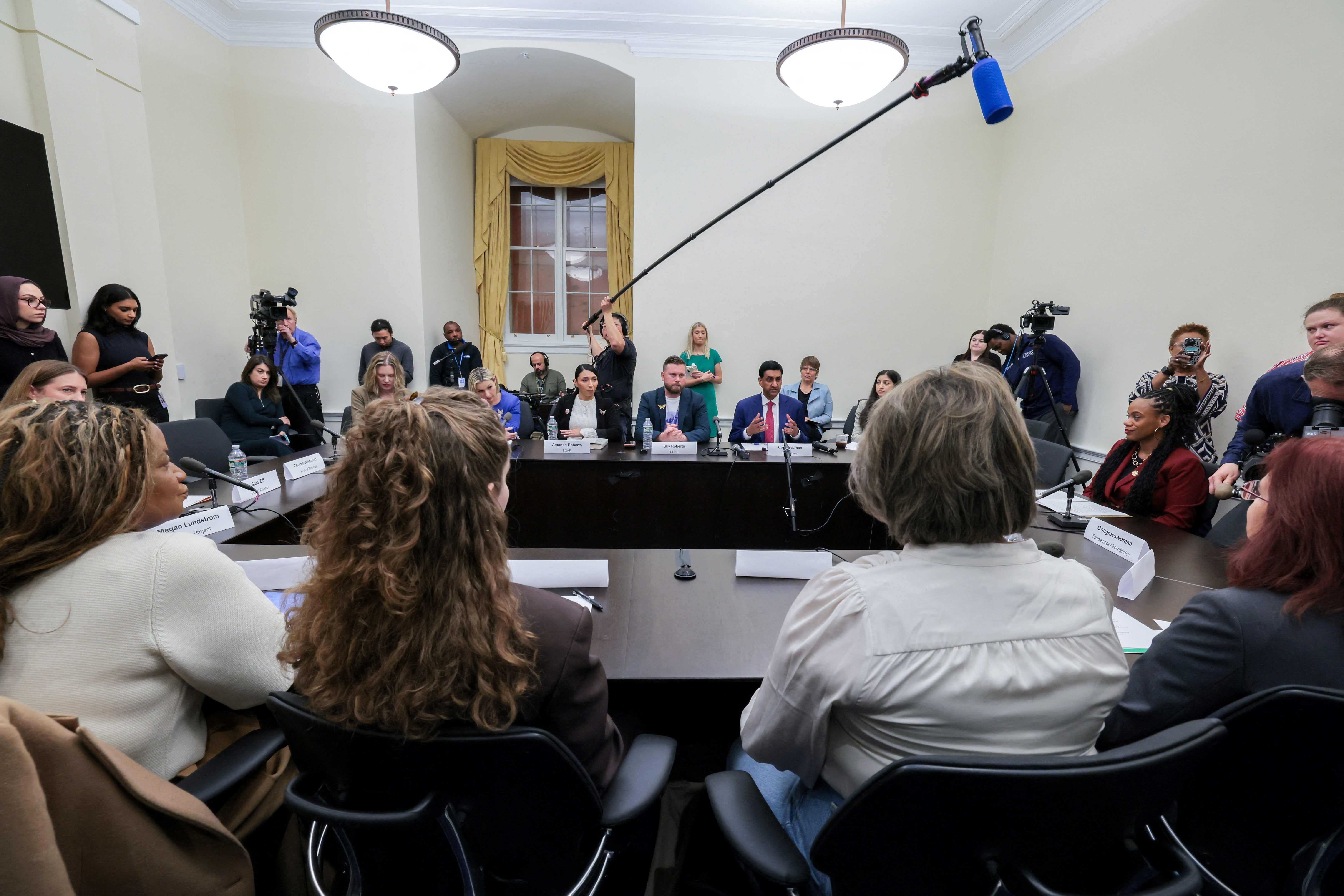 Near where King Charles spoke to Congress, a roundtable discussion with survivors of Epstein was held that same day