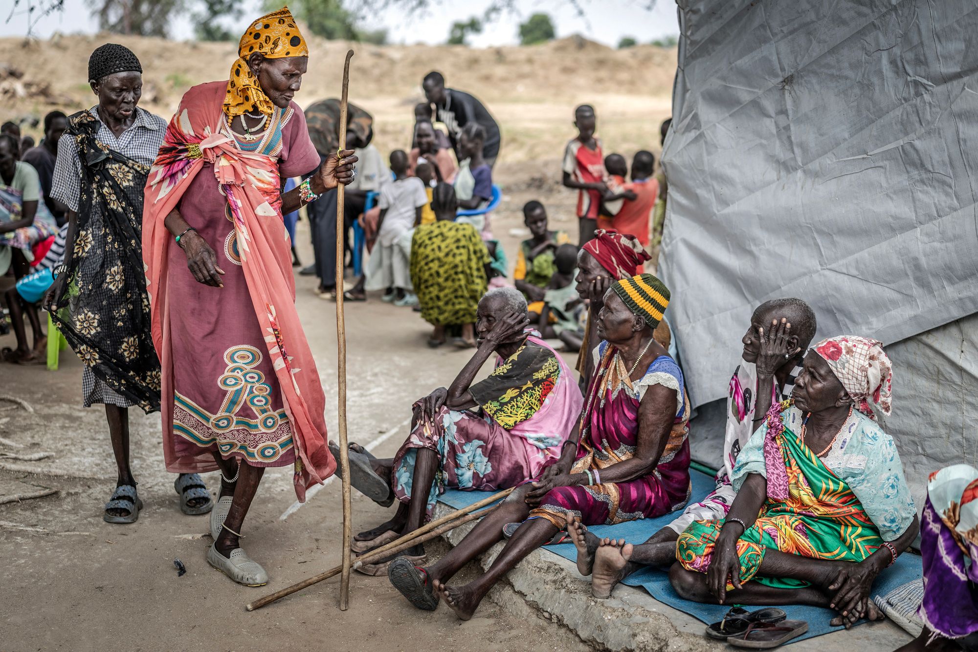 Elderly members of the Nuer community, uprooted by the conflict in Jonglei State, South Sudan