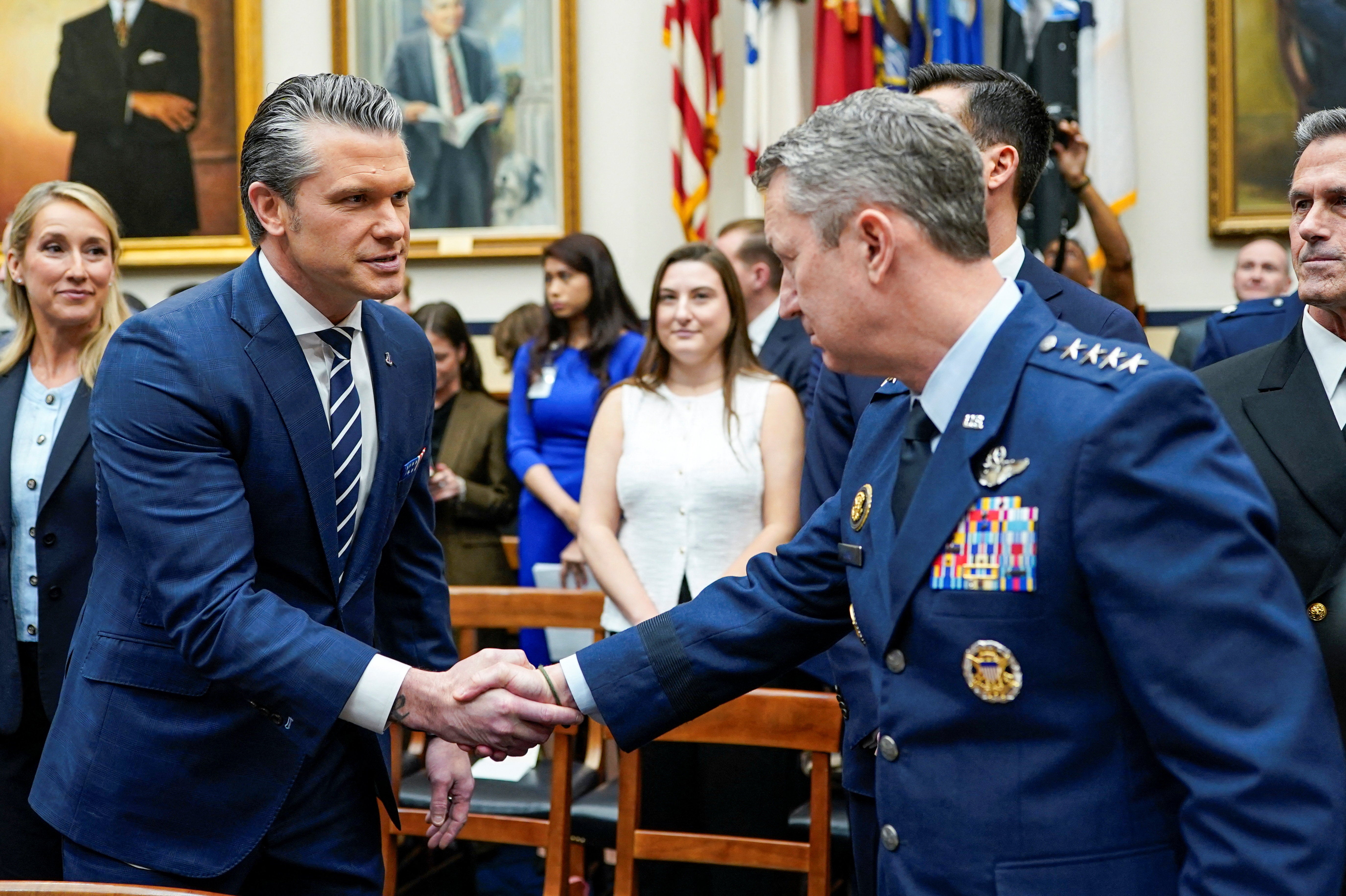 Secretary Pete Hegseth and Joint Chiefs of Staff Gen. Dan Caine arrive at the hearing