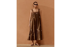 George at Asda brown lace trim polka dot maxi dress
