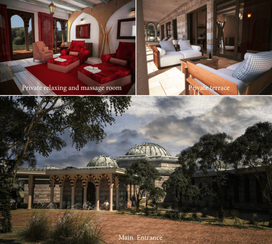 While serving jail time in Florida in 2009, Epstein had hired architects to draw up plans for a large ‘hammam’ Turkish bathhouse and spa, complete with baths, massage parlors and a private terrace