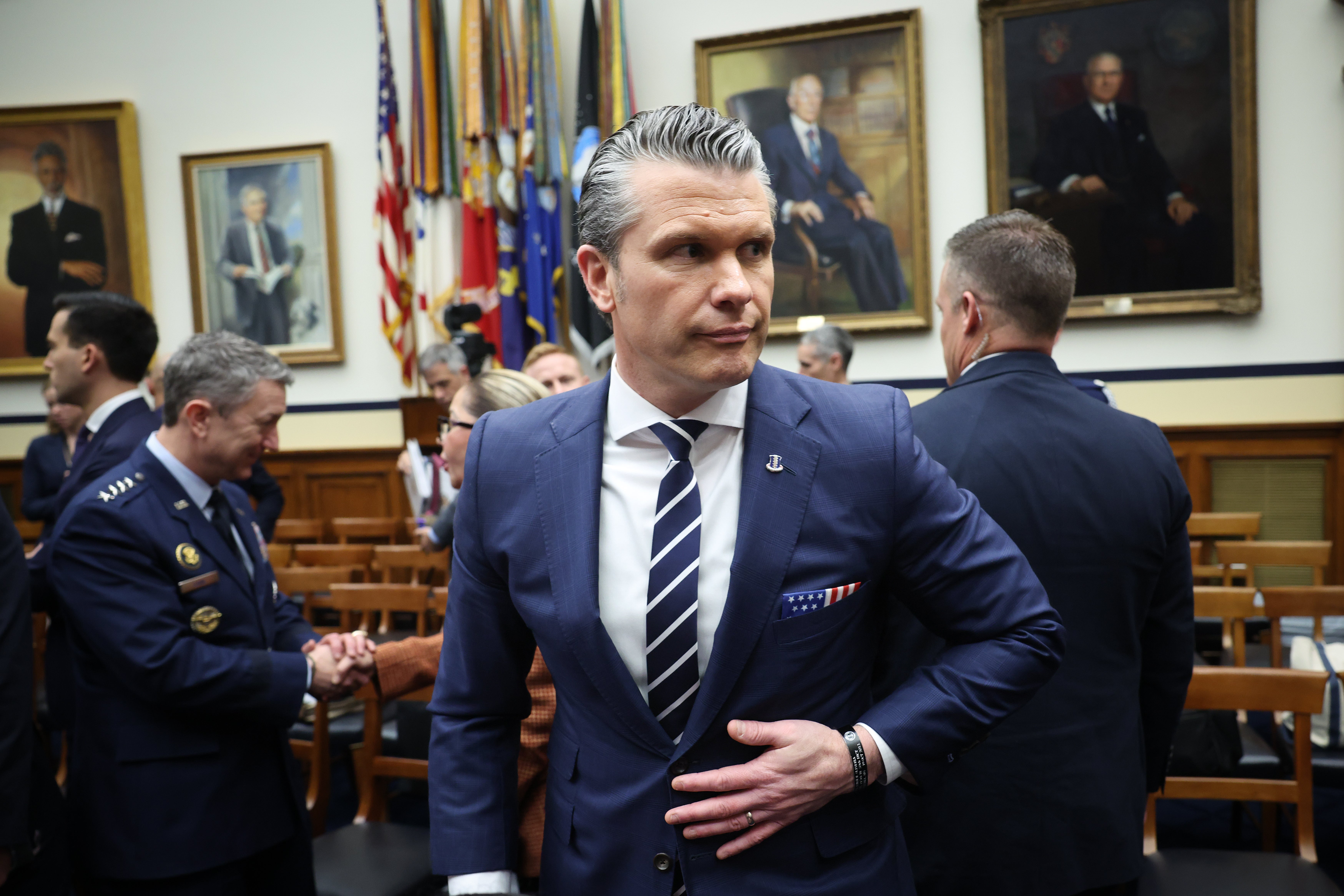 U.S. Secretary of Defense Pete Hegseth departs after testifying before the House Armed Services Committee April 29, 2026 in the Rayburn House Office Building in Washington, DC. Hegseth testified on the Department of Defense Fiscal Year 2027 Budget Request.