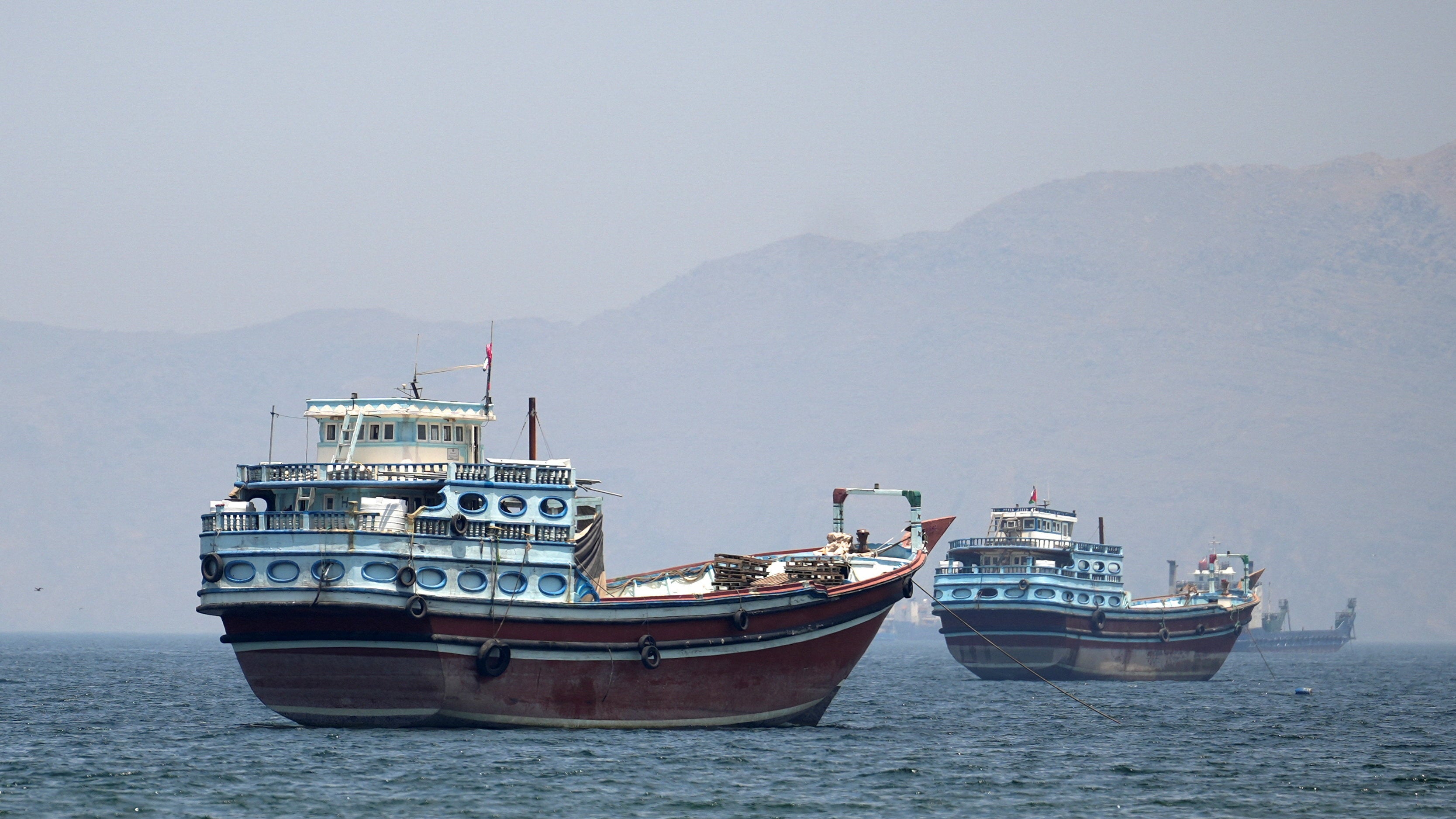 Ships and boats in the Strait of Hormuz, Musandam, Oman, April 29