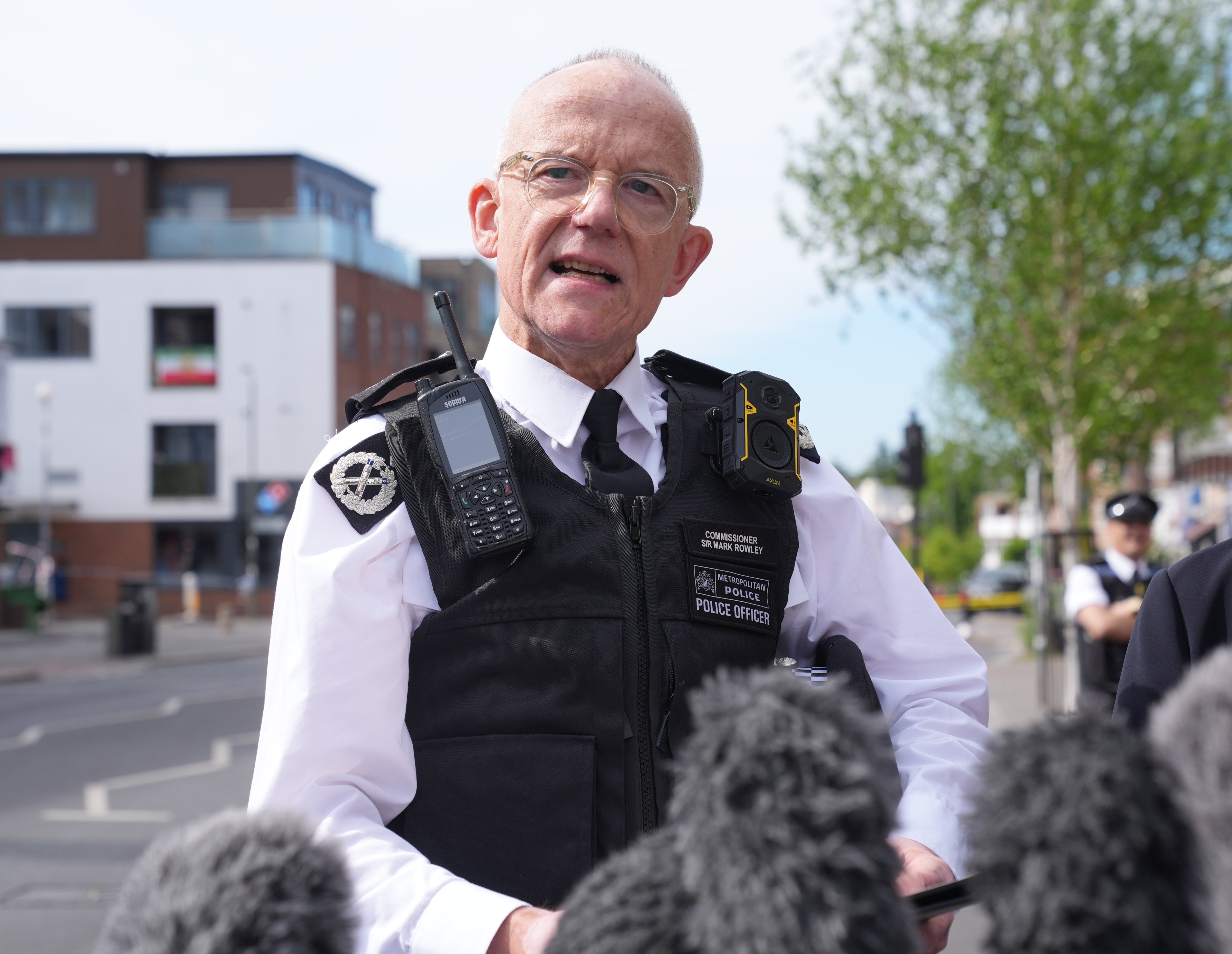 Metropolitan Police commissioner Sir Mark Rowley speaks to media at the scene in Golders Green