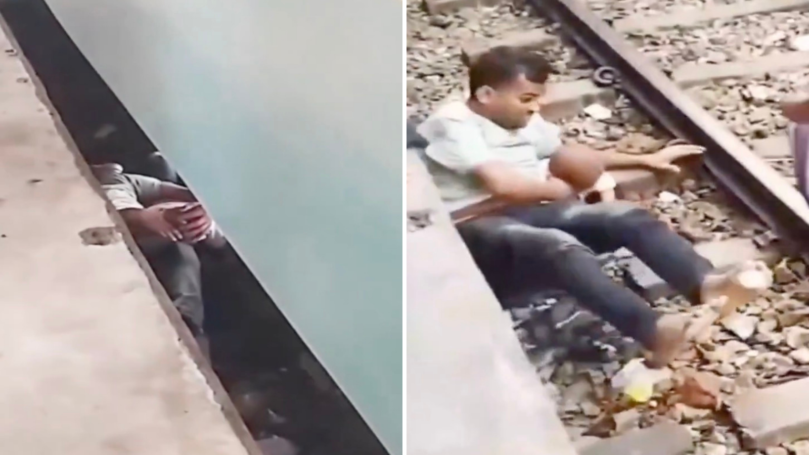 Father shields child underneath moving train in Bangladesh