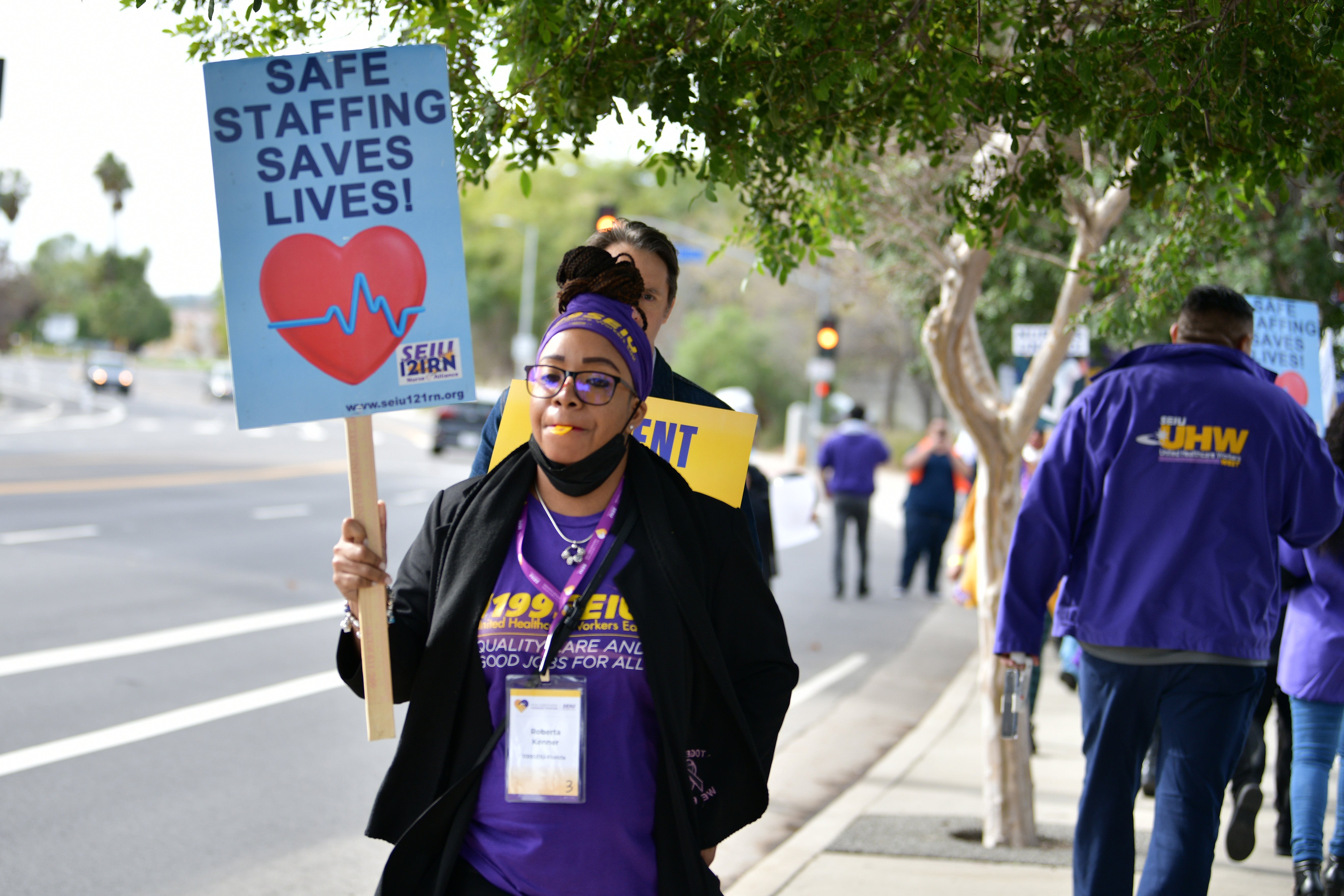 Healthcare workers rally against staffing shortages at California’s West Hills Hospital in January 2023. Worker shortages have plagued hospitals around the country for a decade