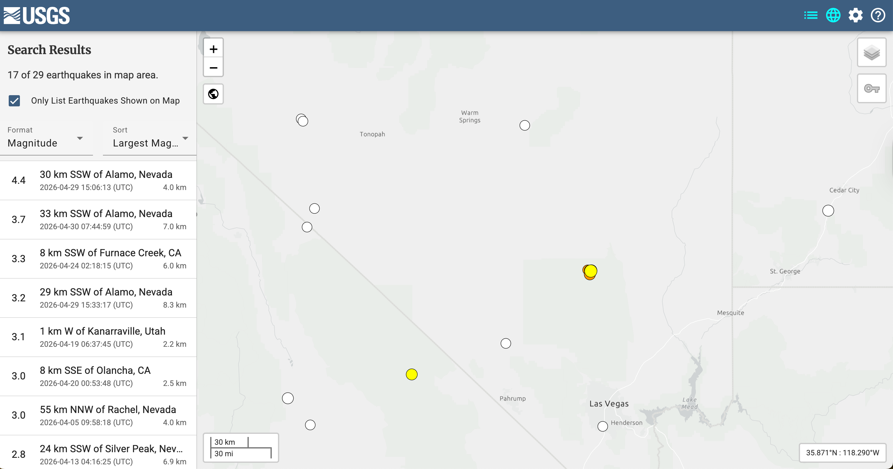 The USGS website showed 17 earthquakes registered in the area over the past 24 hours