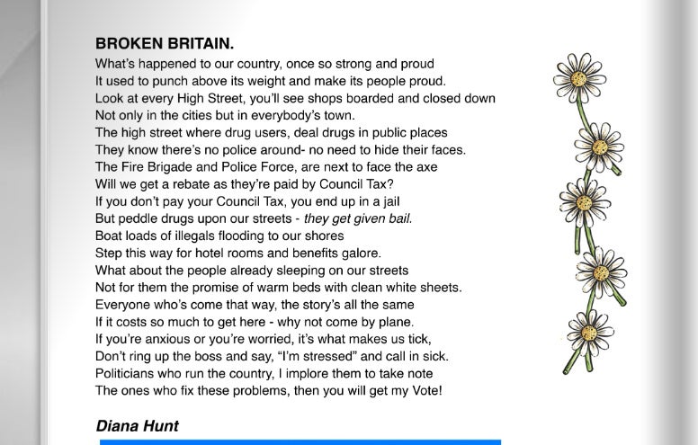 Diana Hunt's poem, 'Broken Britain'