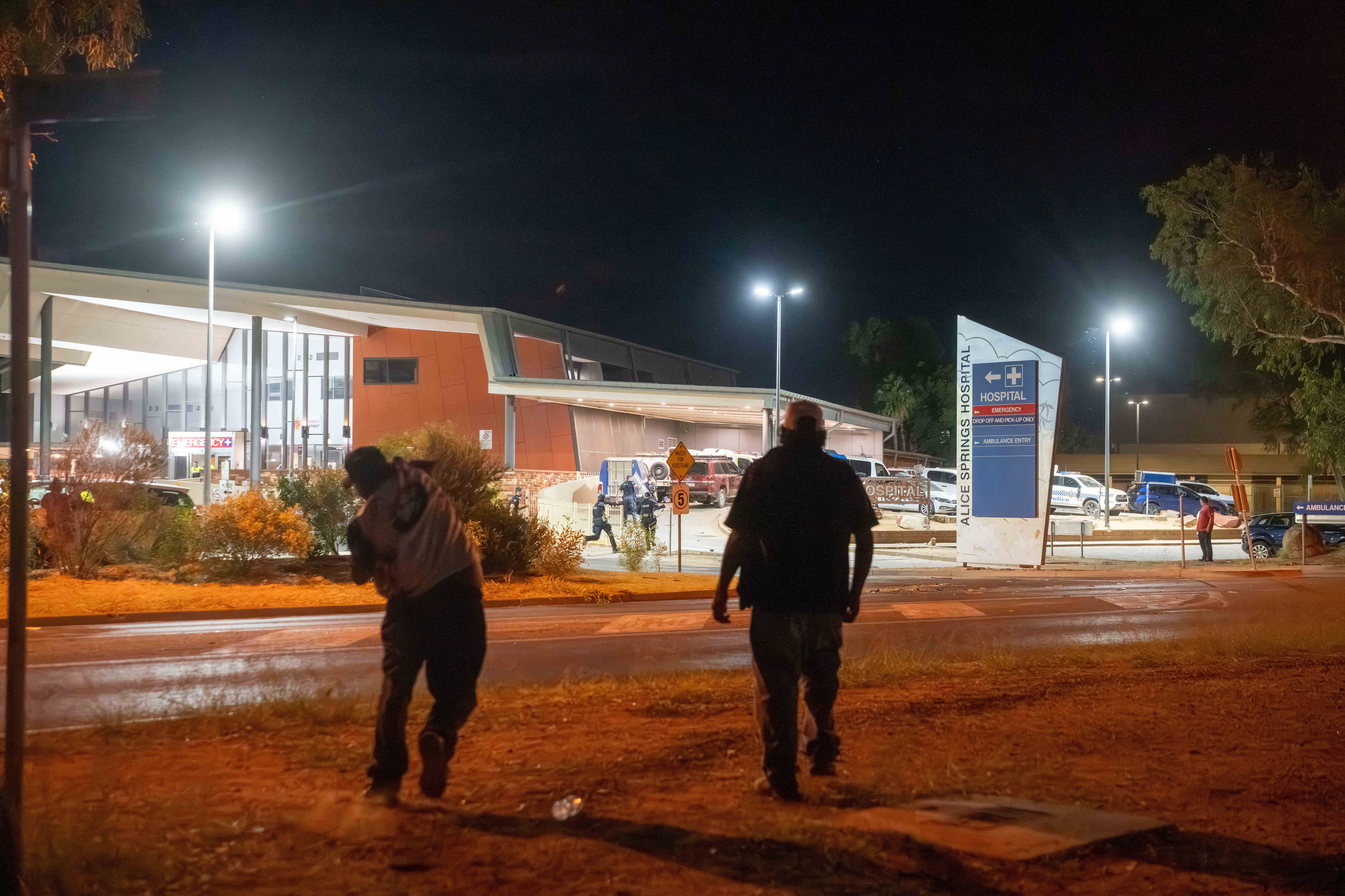 Community unrest outside the Alice Springs Hospital where a man arrested in connection with the alleged killing of Kumanjayi Little Baby was taken on 30 April 2026