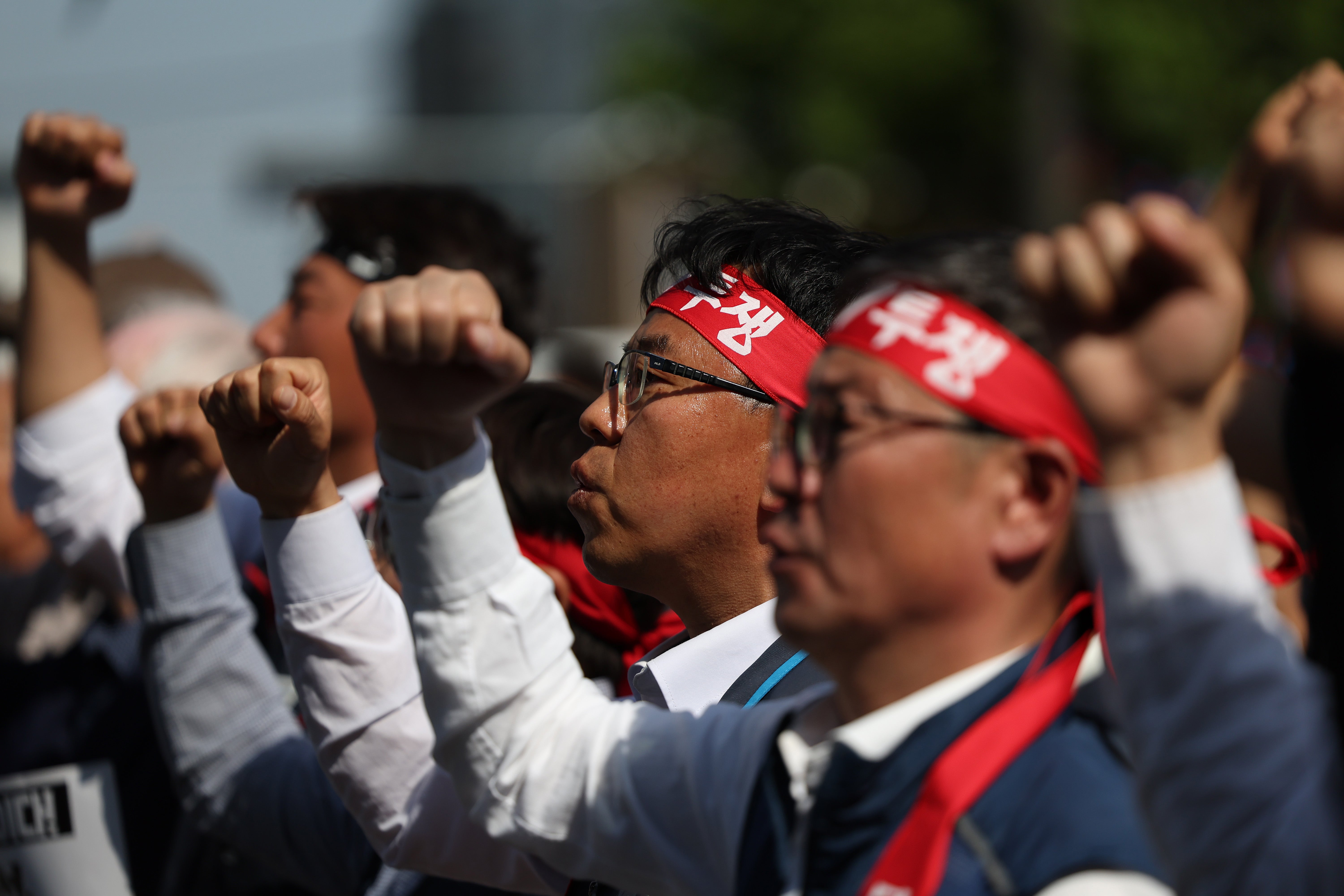 Members of the Korean Confederation of Trade Unions (KCTU) paricipate in a May Day rally