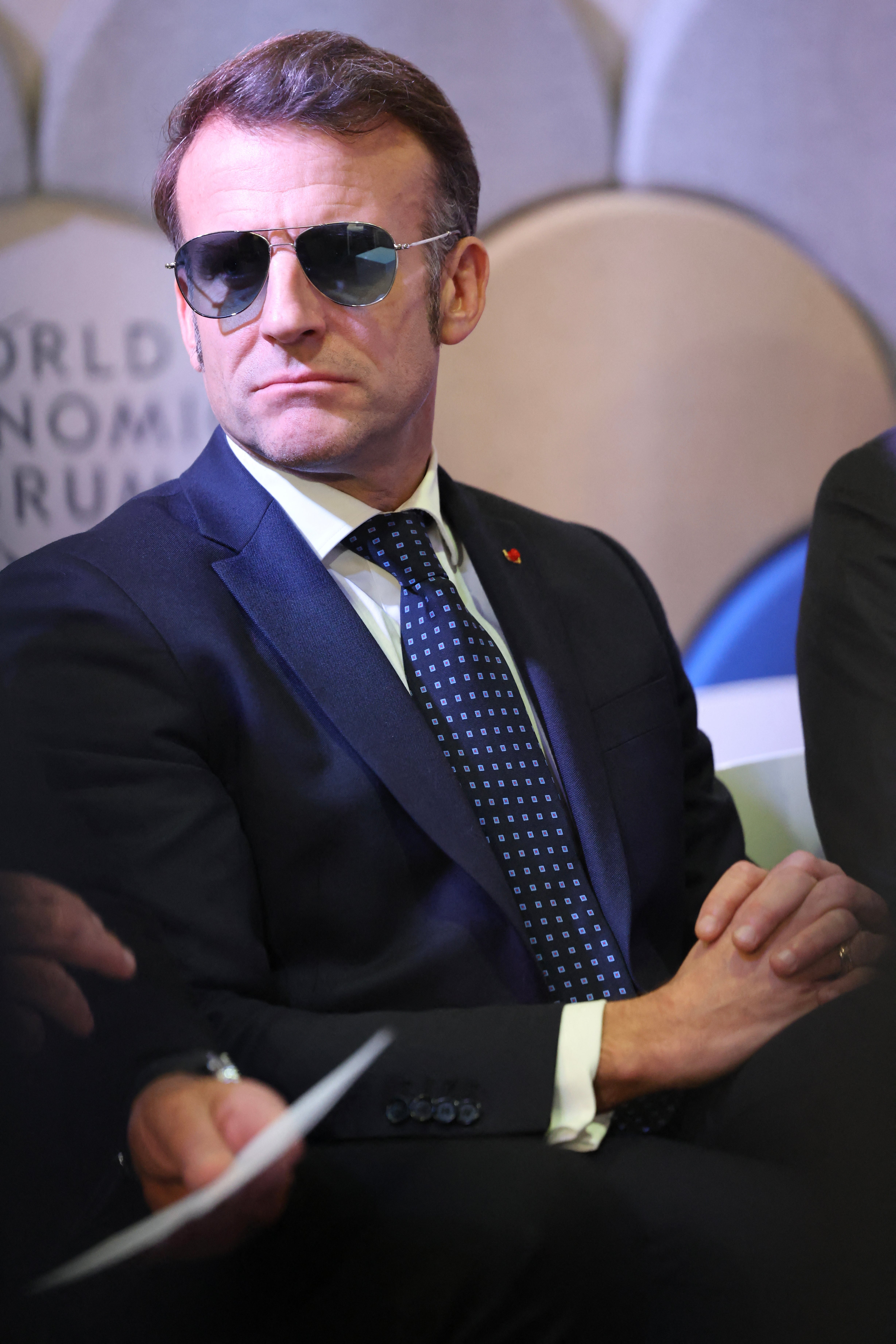 Macron’s striking sunglasses drew a lot of attention during the World Economic Forum (WEF) meeting in Davos in January