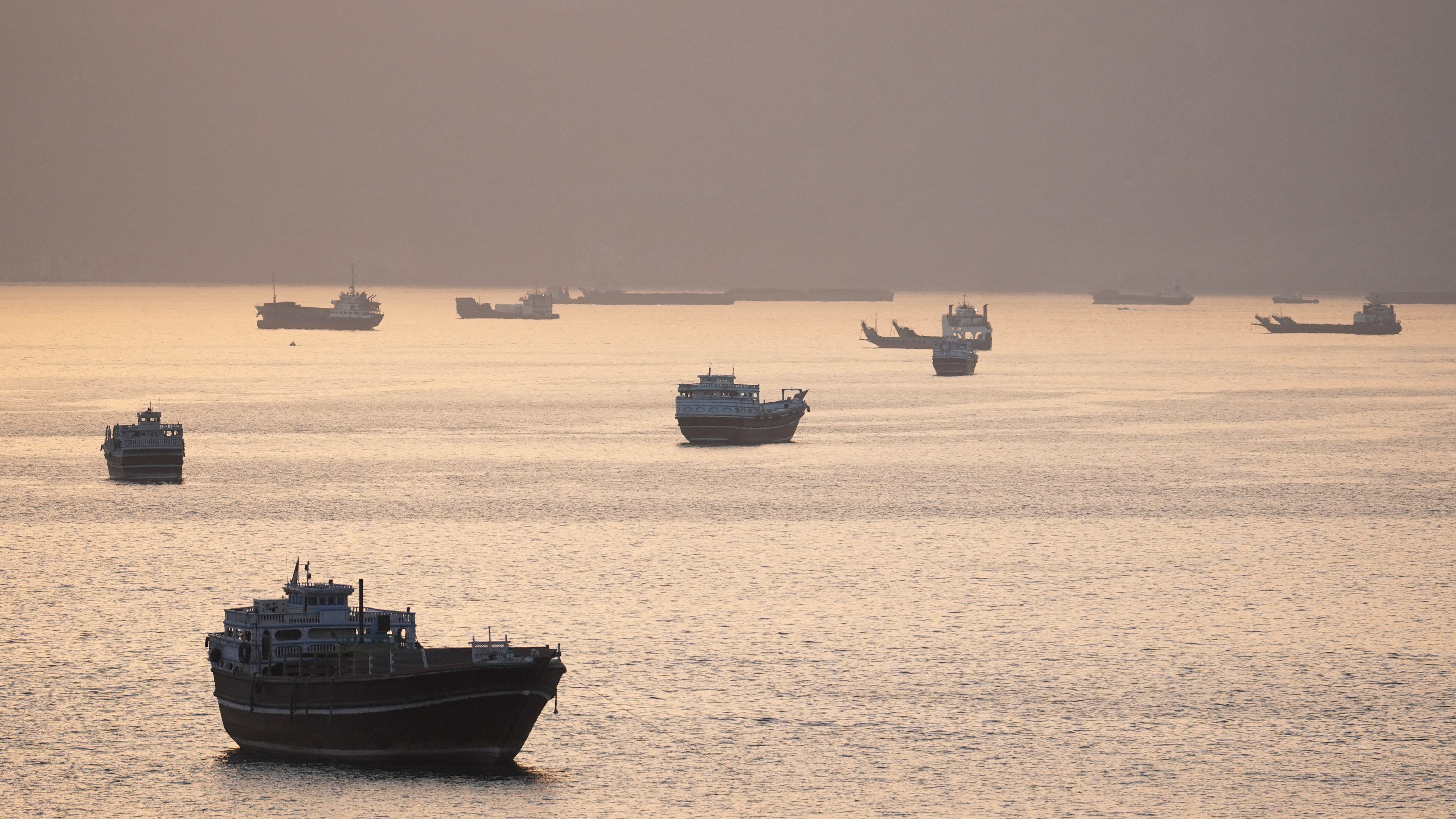 Ships and boats in the Strait of Hormuz, Musandam, Oman, May 1, 2026