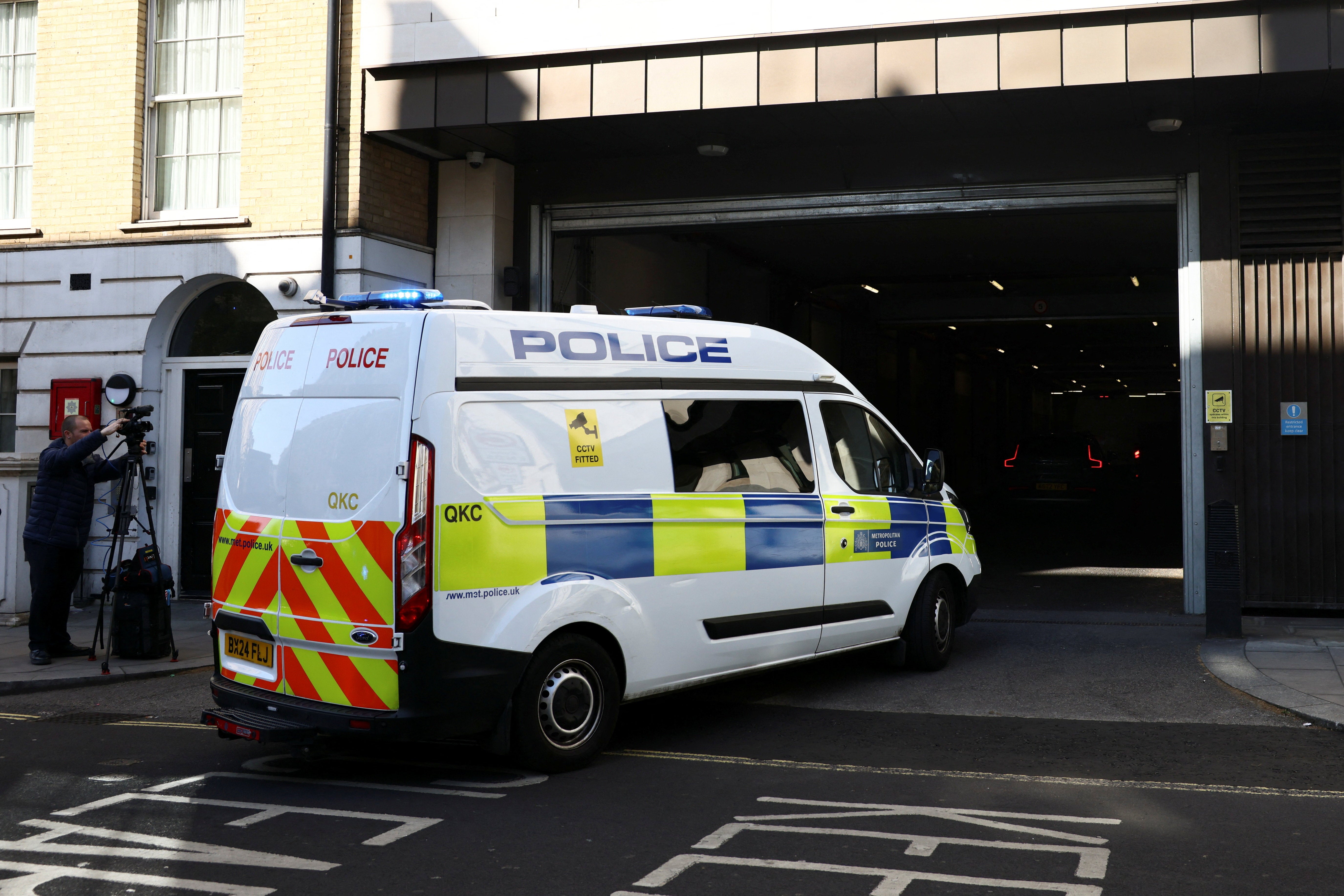A prison van arrives at Westminster Magistrates' Court ahead of Suleiman's hearing