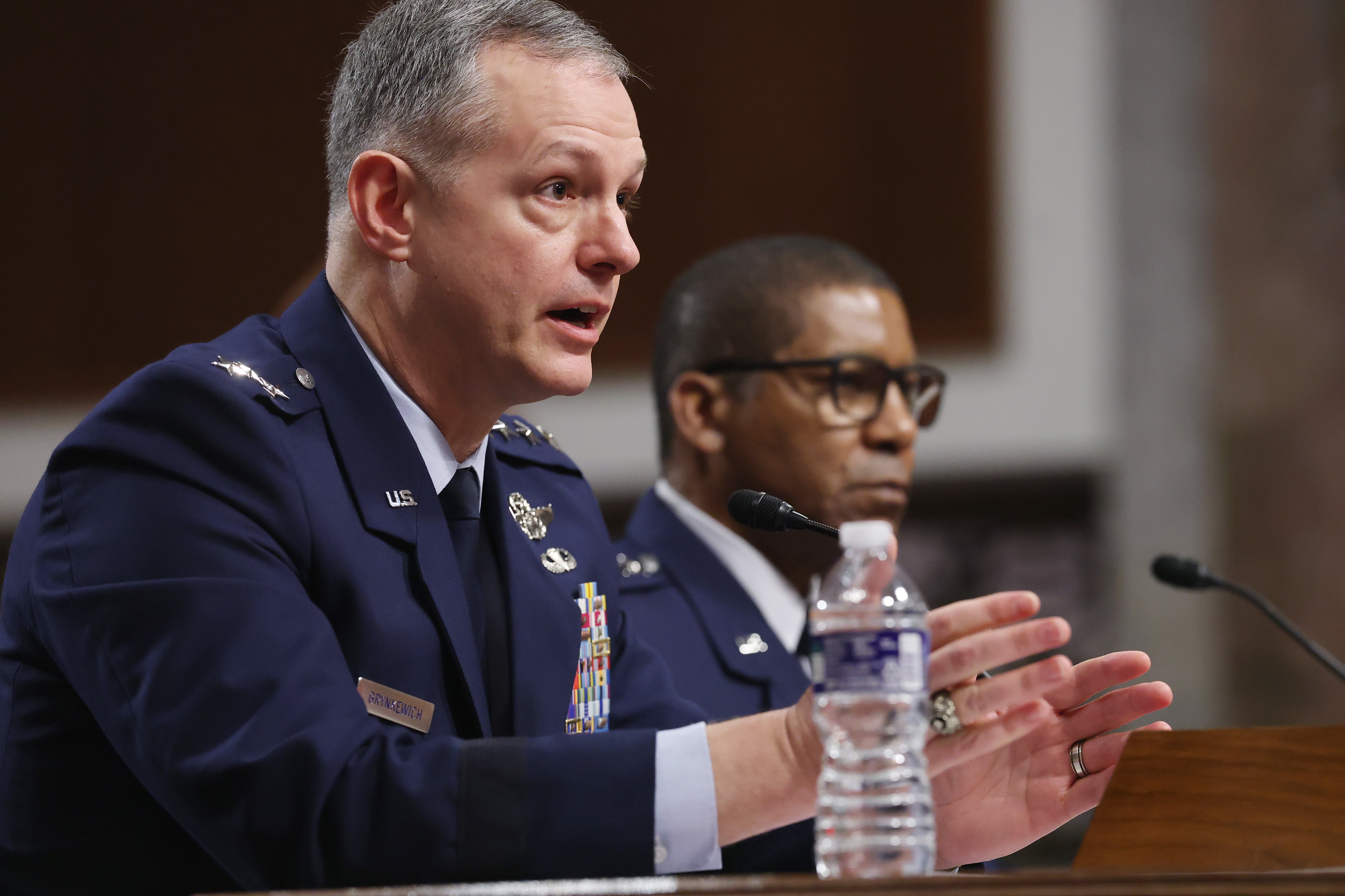 General Alexus G. Grynkewich, Supreme Allied Commander Europe (SACEUR) speaks during a hearing with the Senate Armed Services committee at the Dirksen Senate Office Building on March 12, 2026 in Washington, DC.