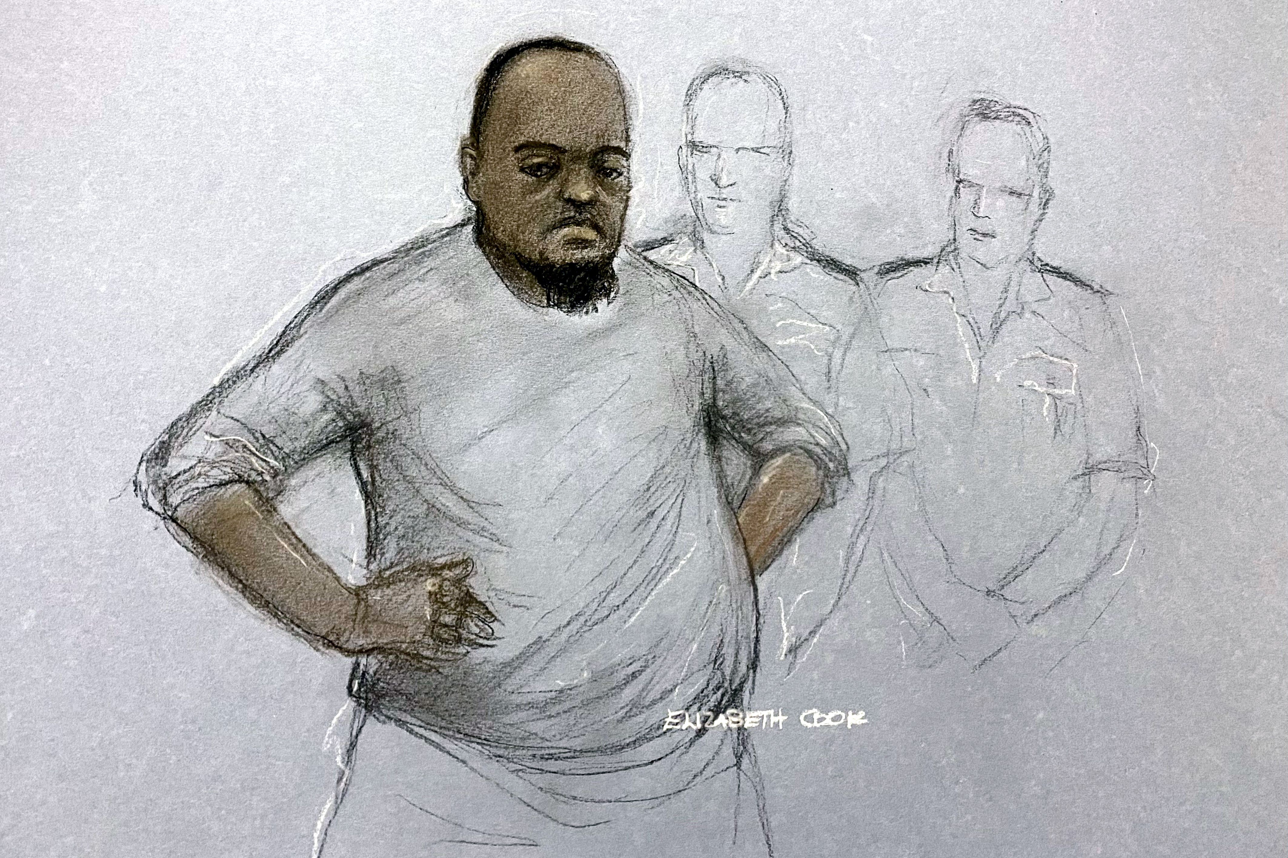 Court artist sketch of Essa Suleiman, the alleged Golders Green attacker, appearing at Westminster Magistrates’ Court (Elizabeth Cook/PA)
