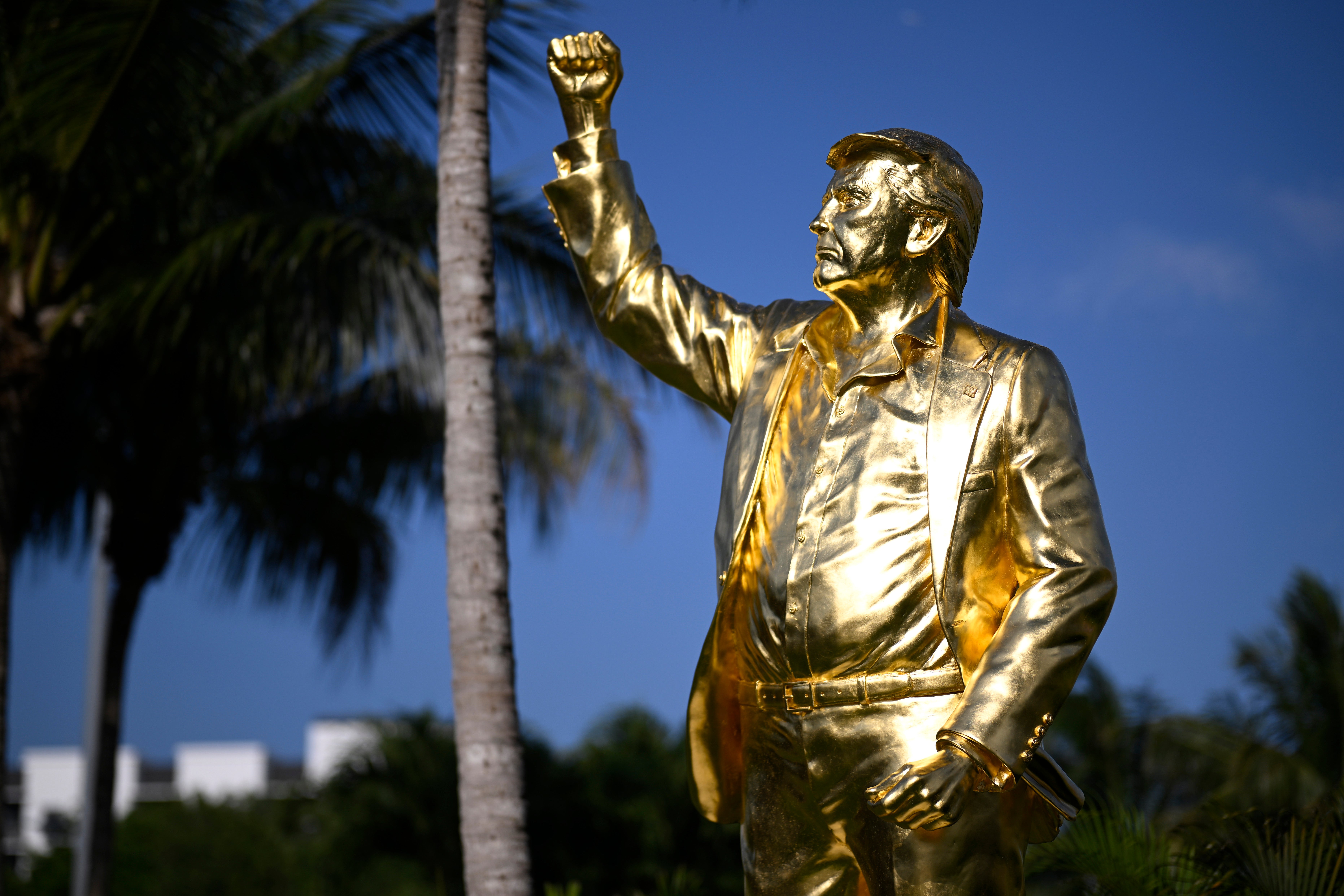 The 15-foot-tall statue currently sits at Trump National Doral Gold Club in Miami, Florida