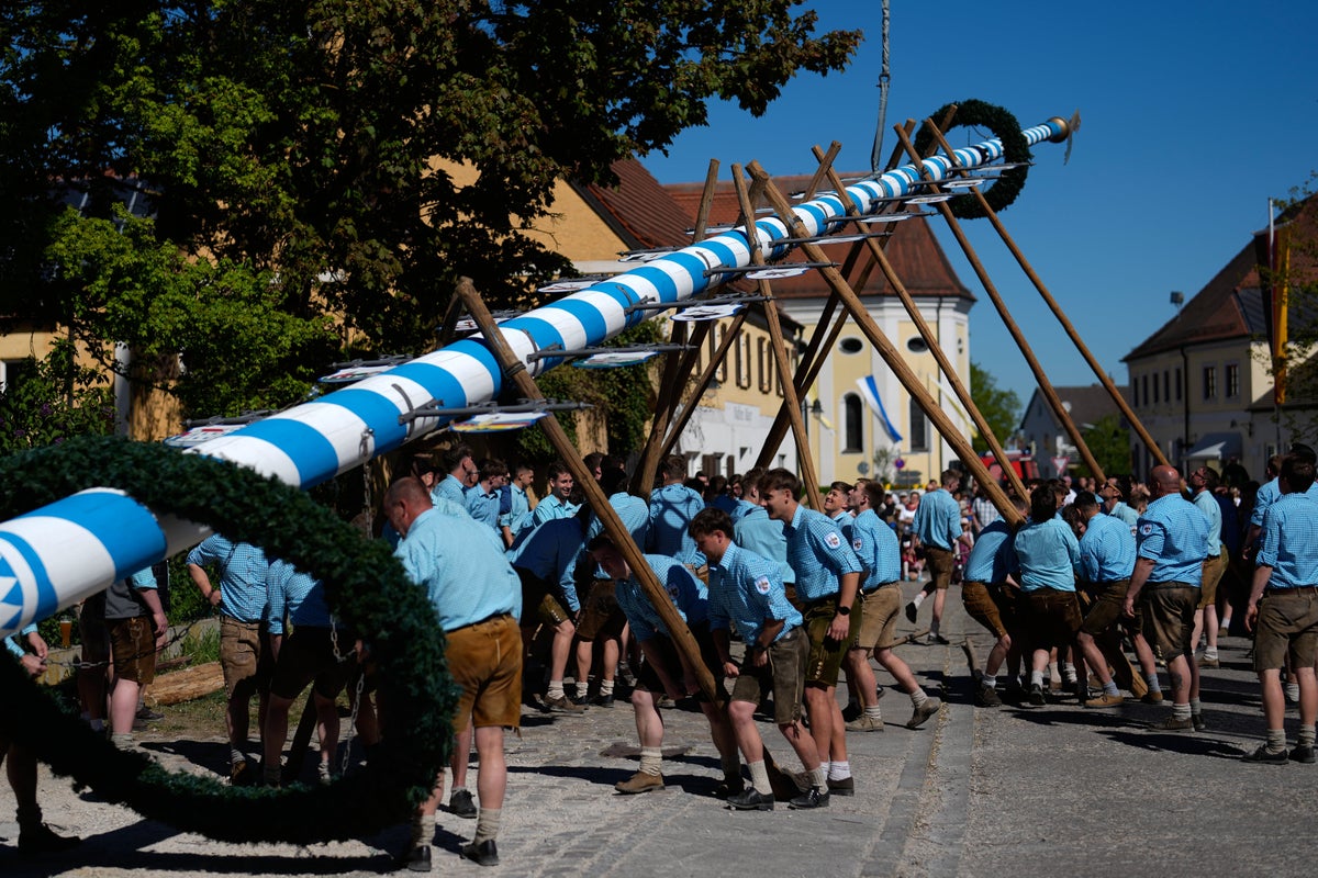 Beer, music and shouts of 'Hau-Ruck' as a Bavarian village raises its new maypole
