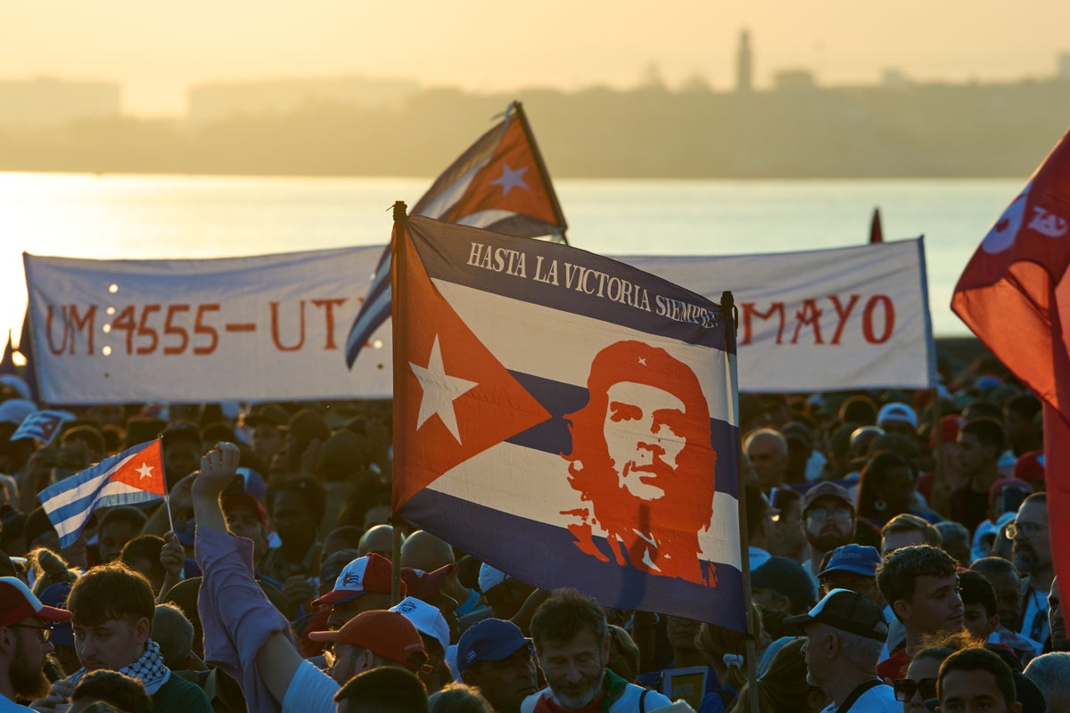 Cuba's electric and petroleum workers celebrate their colleagues during massive rally
