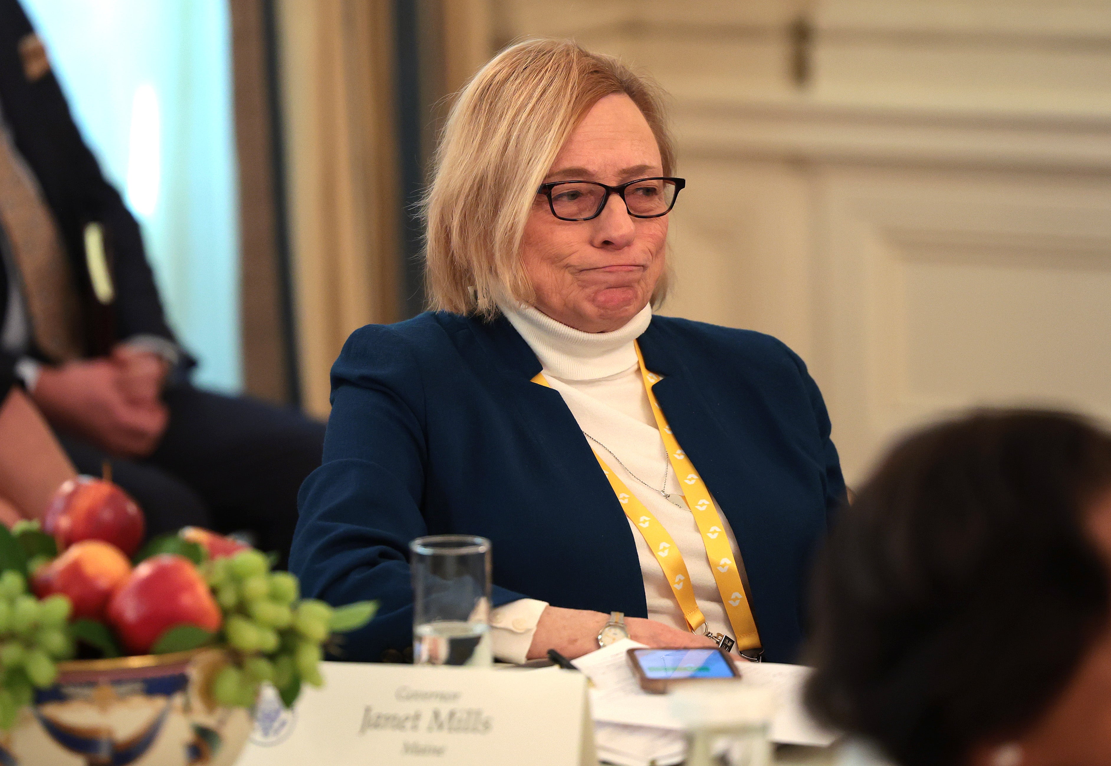 Maine Gov. Janet Mills, pictured in a meeting of governors with President Donald Trump at the White House last year, dropped out of the race for US Senate this week.