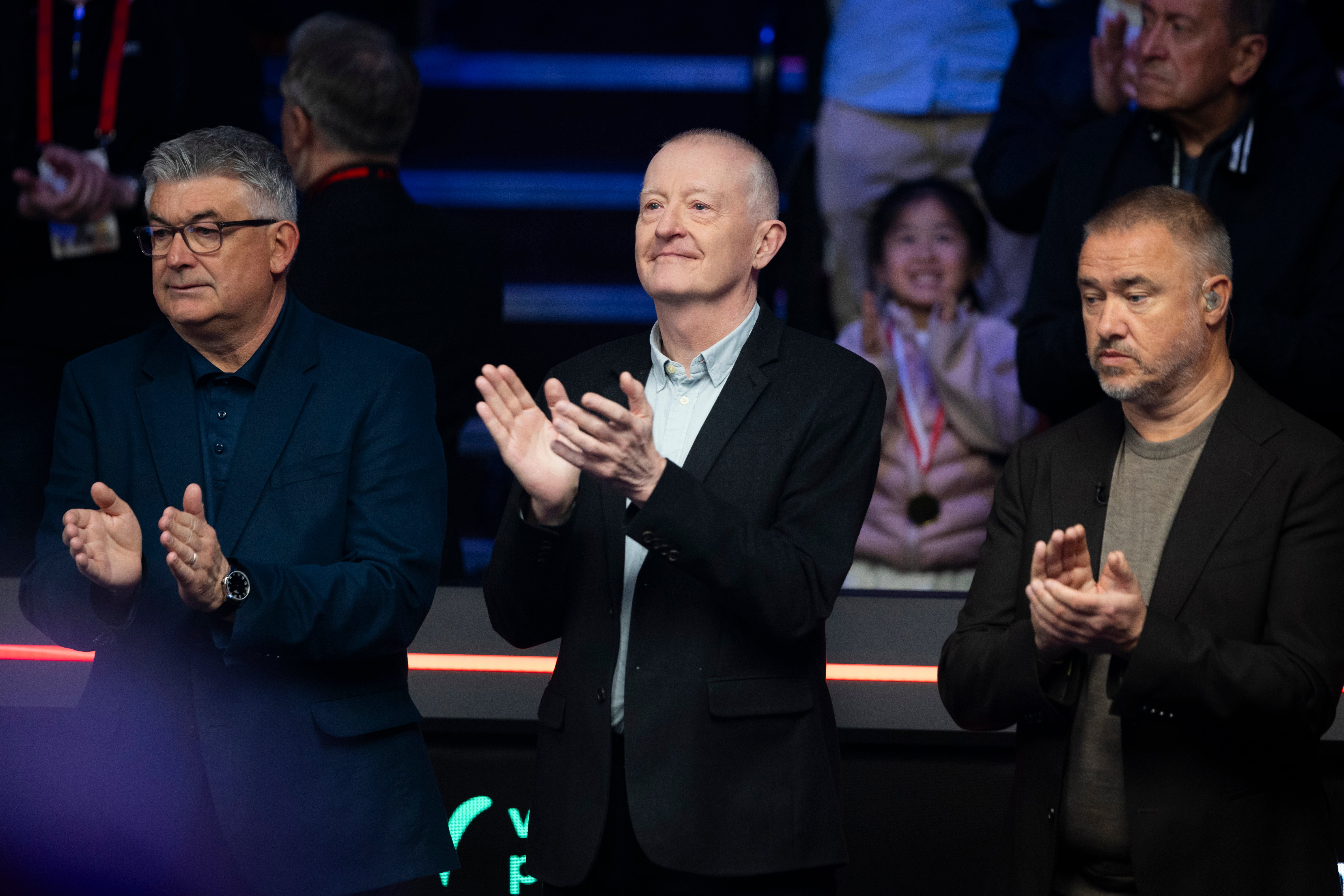 From left: John Parrott, Steve Davis and Stephen Hendry were all unimpressed with what occurred