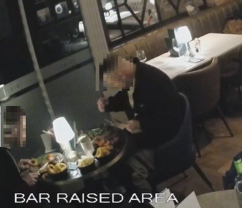 CCTV caught the moment the man appeared to pluck his own hair before planting it in his own food, before leaving without paying