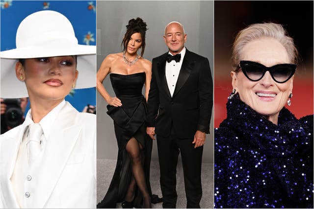 Zendaya; Lauren Sanchez y Jeff Bezos; Meryl Streep