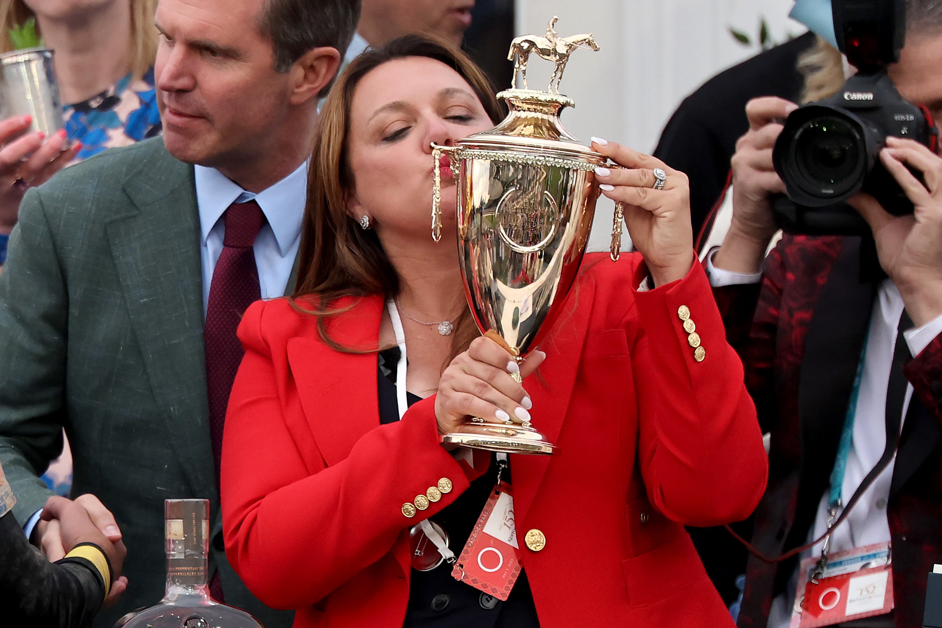 Cherie DeVaux, trainer of Golden Tempo, became the first female trainer to win the Kentucky Derby