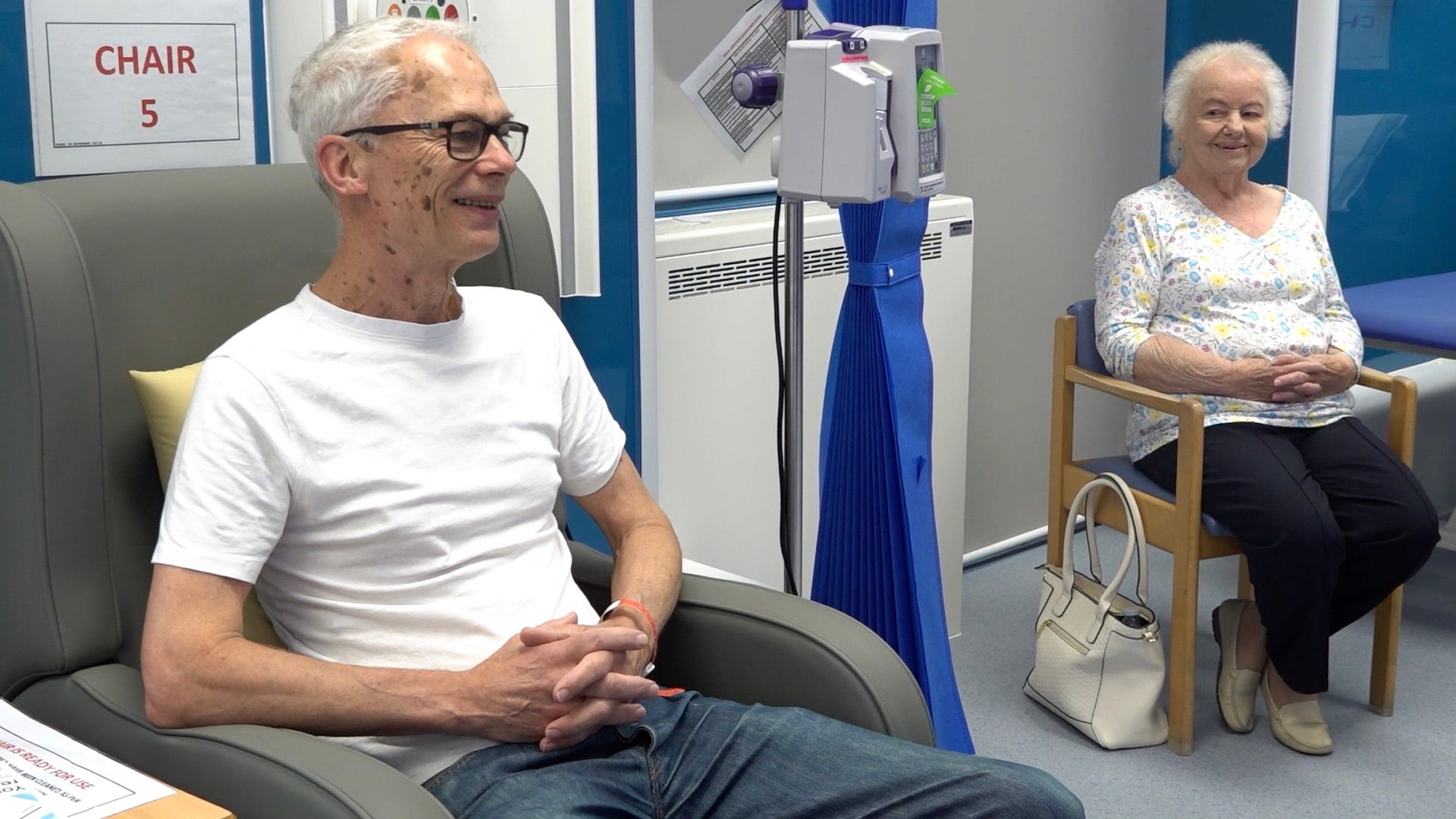 Stephen Friend, 67, and Shirley Xerxes, 89, who both received a new one-minute injection for cancer at the Mount Vernon Cancer Centre in Hertfordshire