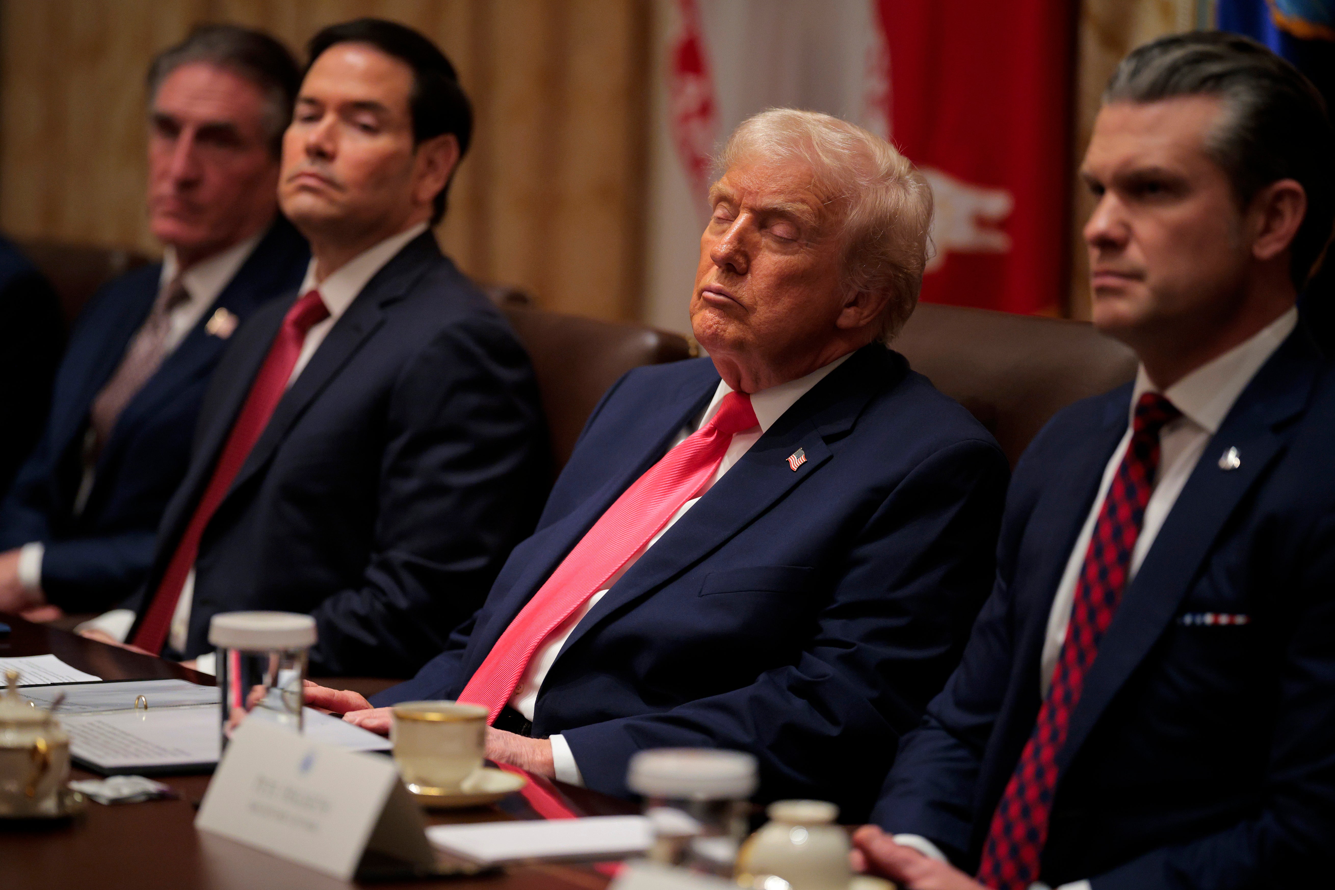 Trump’s frequent posts overnight on social media comes as he’s been spotted with his eyes closed at meetings