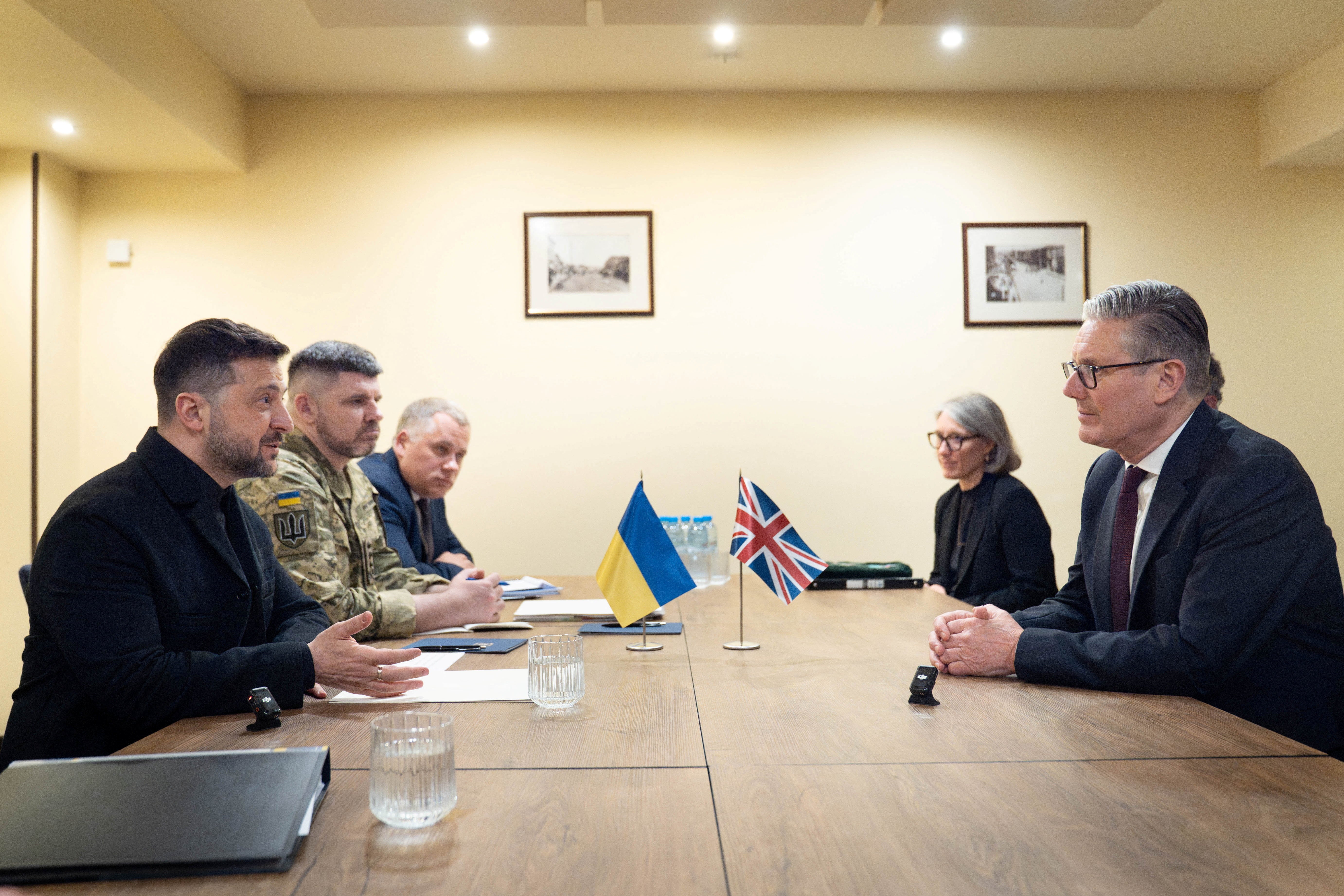 British Prime Minister Keir Starmer during a bilateral meeting with Ukrainian President Volodymyr Zelenskiy ahead of the European Political Community summit in Yerevan, Armenia.