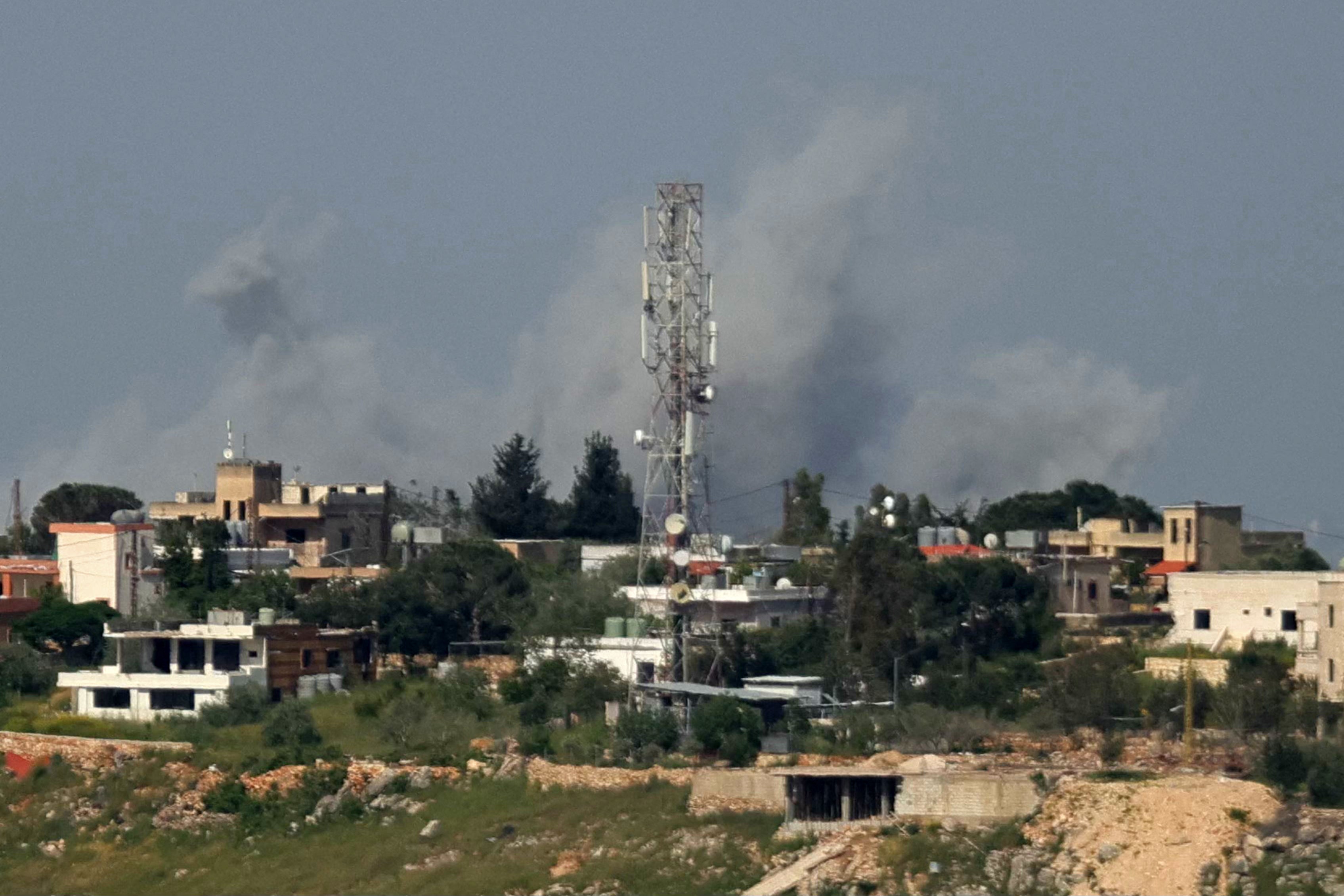 Smoke rising from the site of Israeli airstrikes that targeted the village of Zawtar al-Sharqiyah in Lebanon