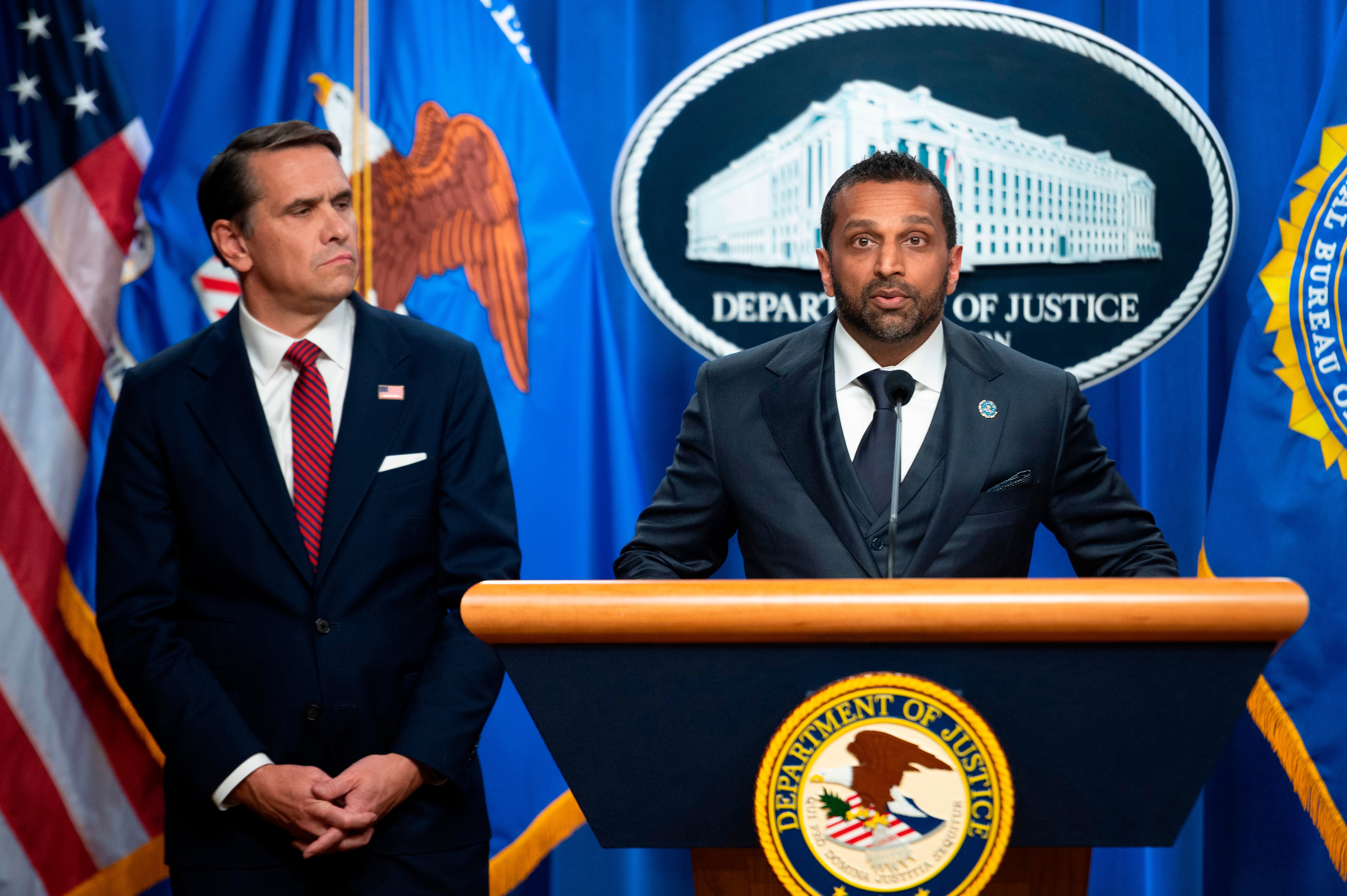 Patel (right) has vehemently denied allegations of alcohol abuse during her tenure as FBI director and slammed reporters who she accuses of failing to report on her performance.