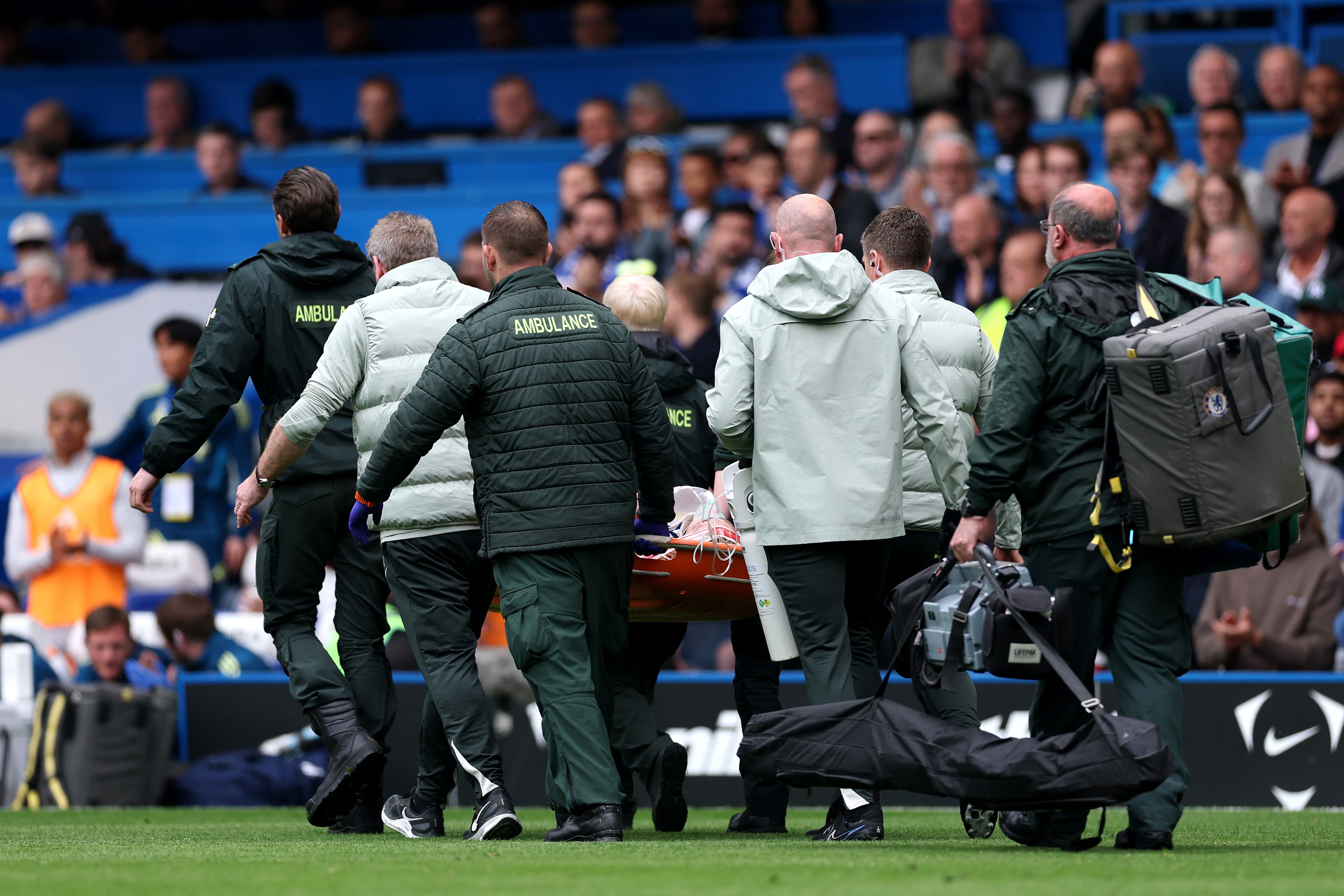 The 18-year-old was attended to by medical staff and taken off on a stretcher