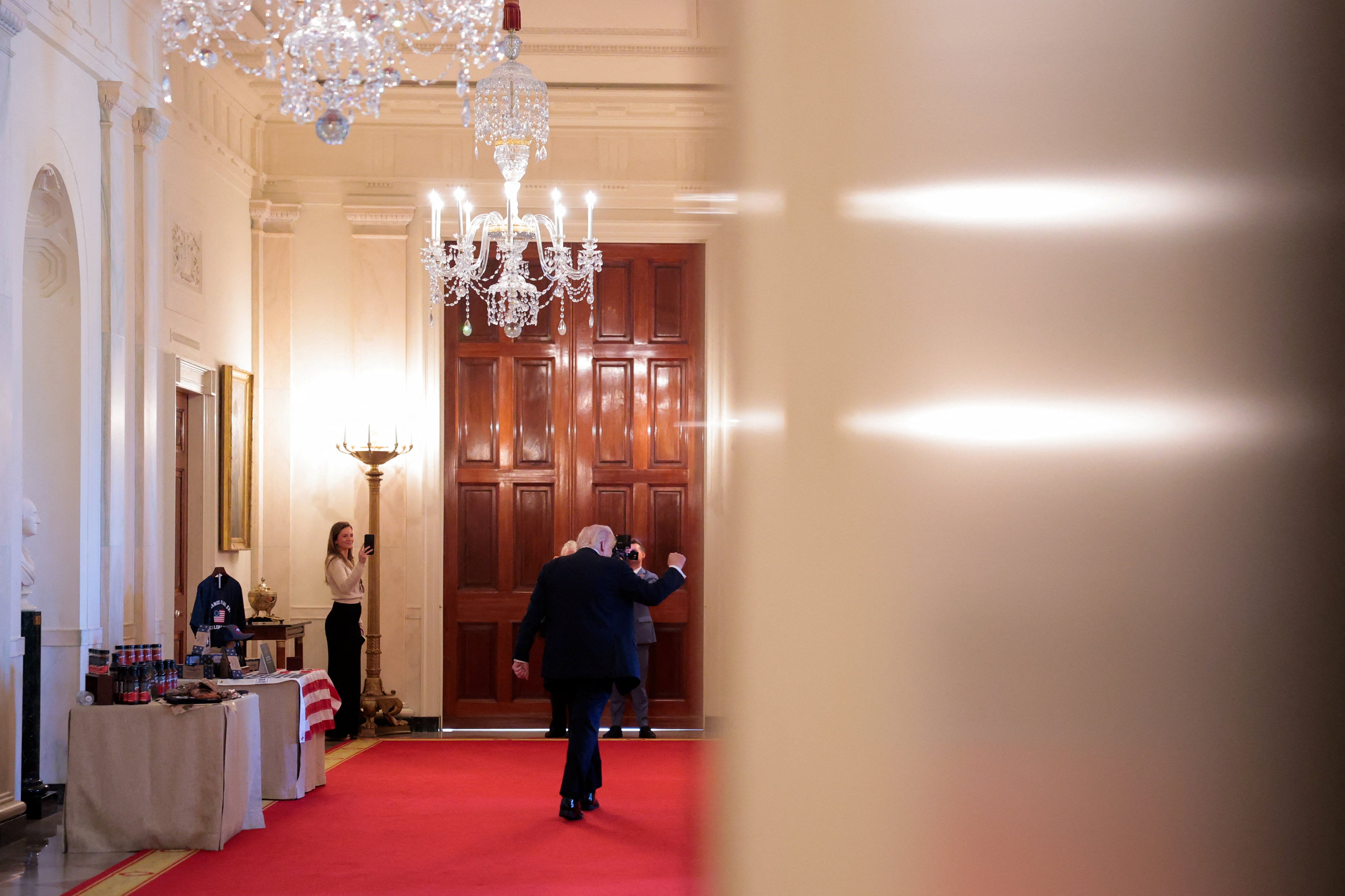 Though his press team frequently points to his media availability as a sign of mental fitness, Trump left Monday's event without taking questions