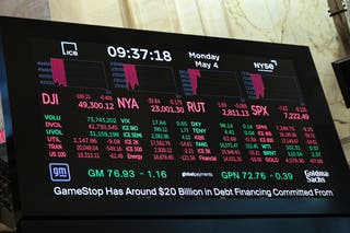 Stock market numbers are displayed on the floor of the New York Stock Exchange during morning trading on May 04, 2026