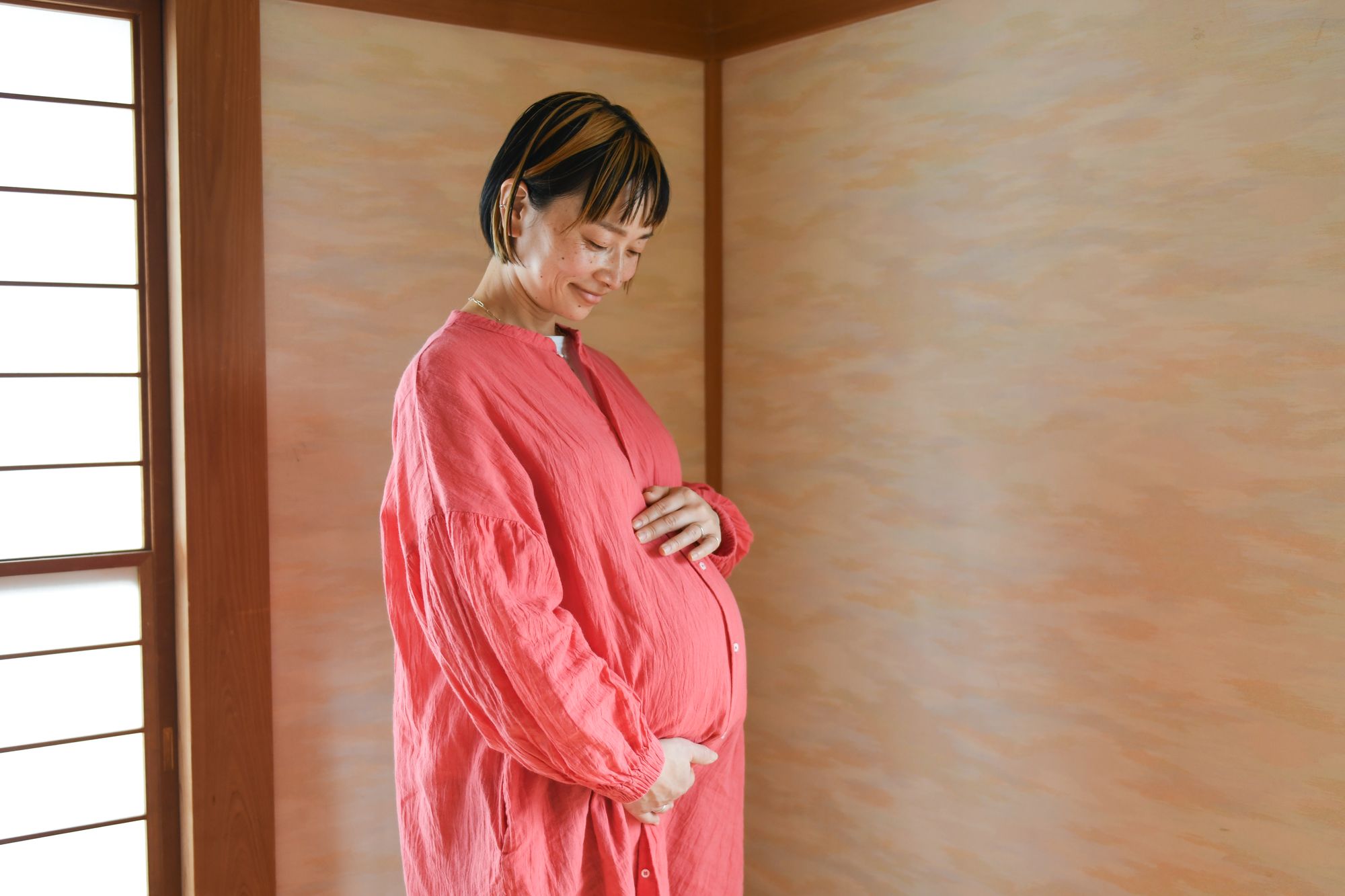Ayako Kato 43, eight months pregnant, at Yajima Midwifery Clinic in Kokubunji City, Tokyo