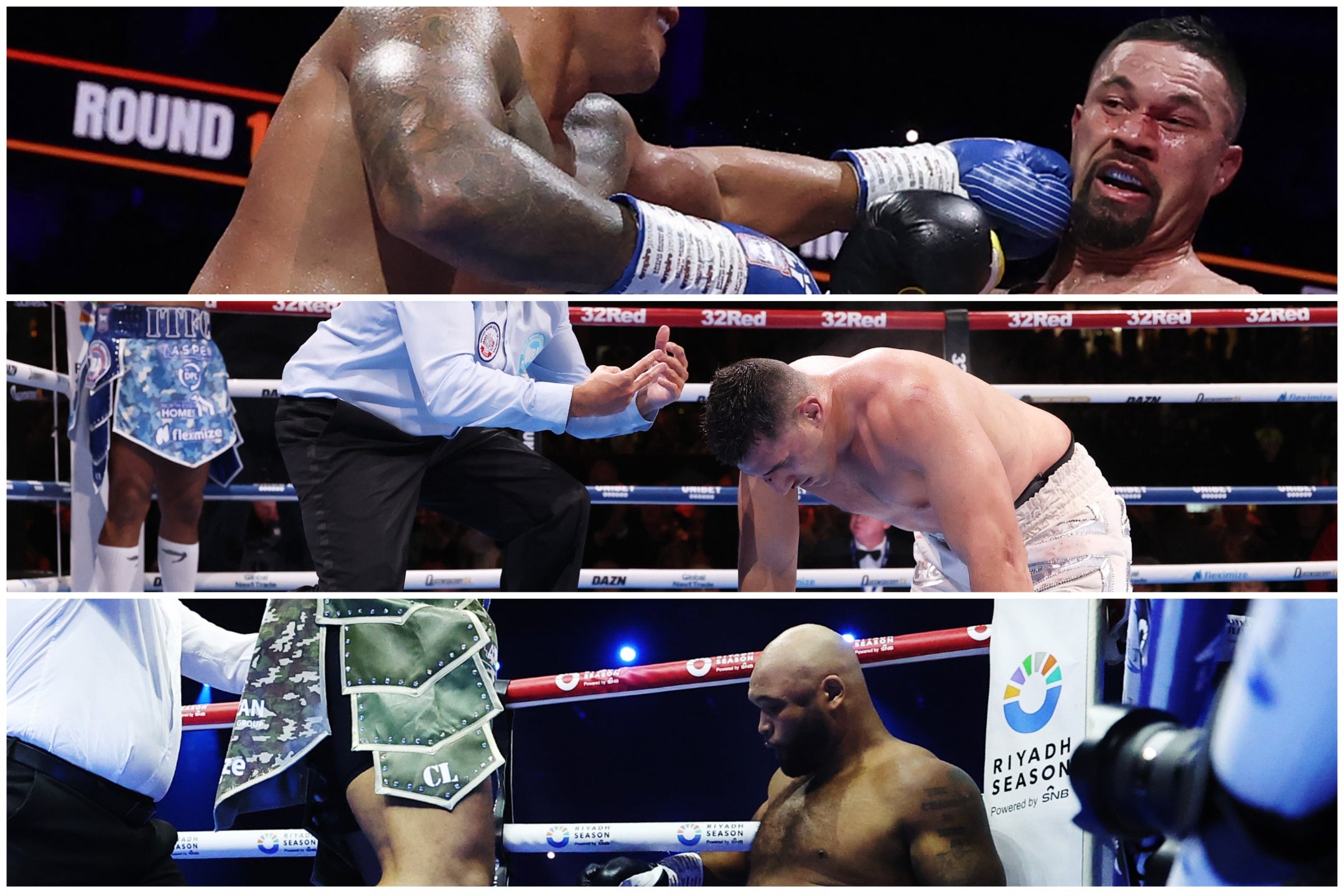 Top to bottom: Wardley’s finishes over Joseph Parker, Justis Huni and Frazer Clarke