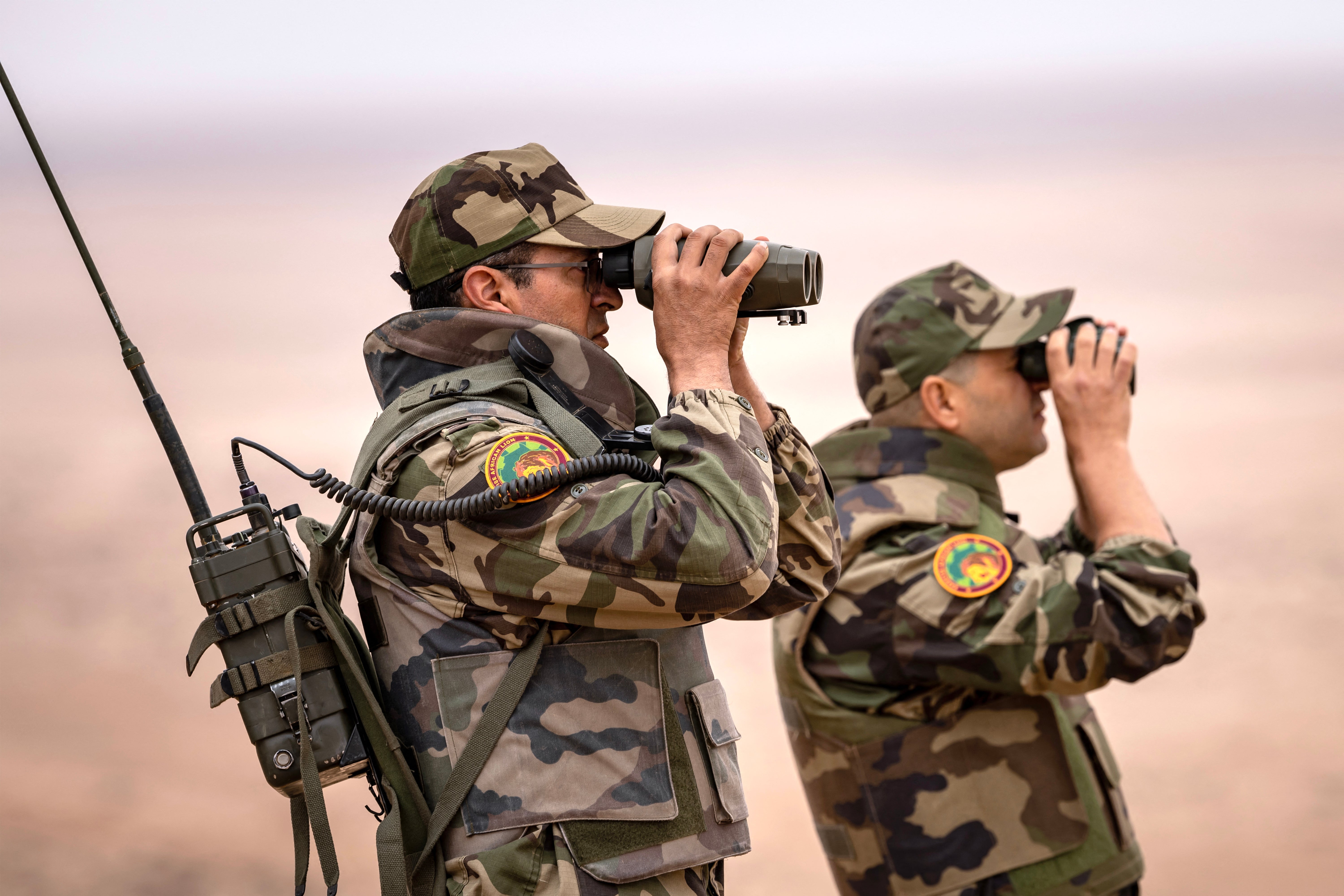 Members of the Moroccan Royal Armed Forces take part in the joint US military exercise African Lion in the Tan-Tan region of southwestern Morocco in 2024