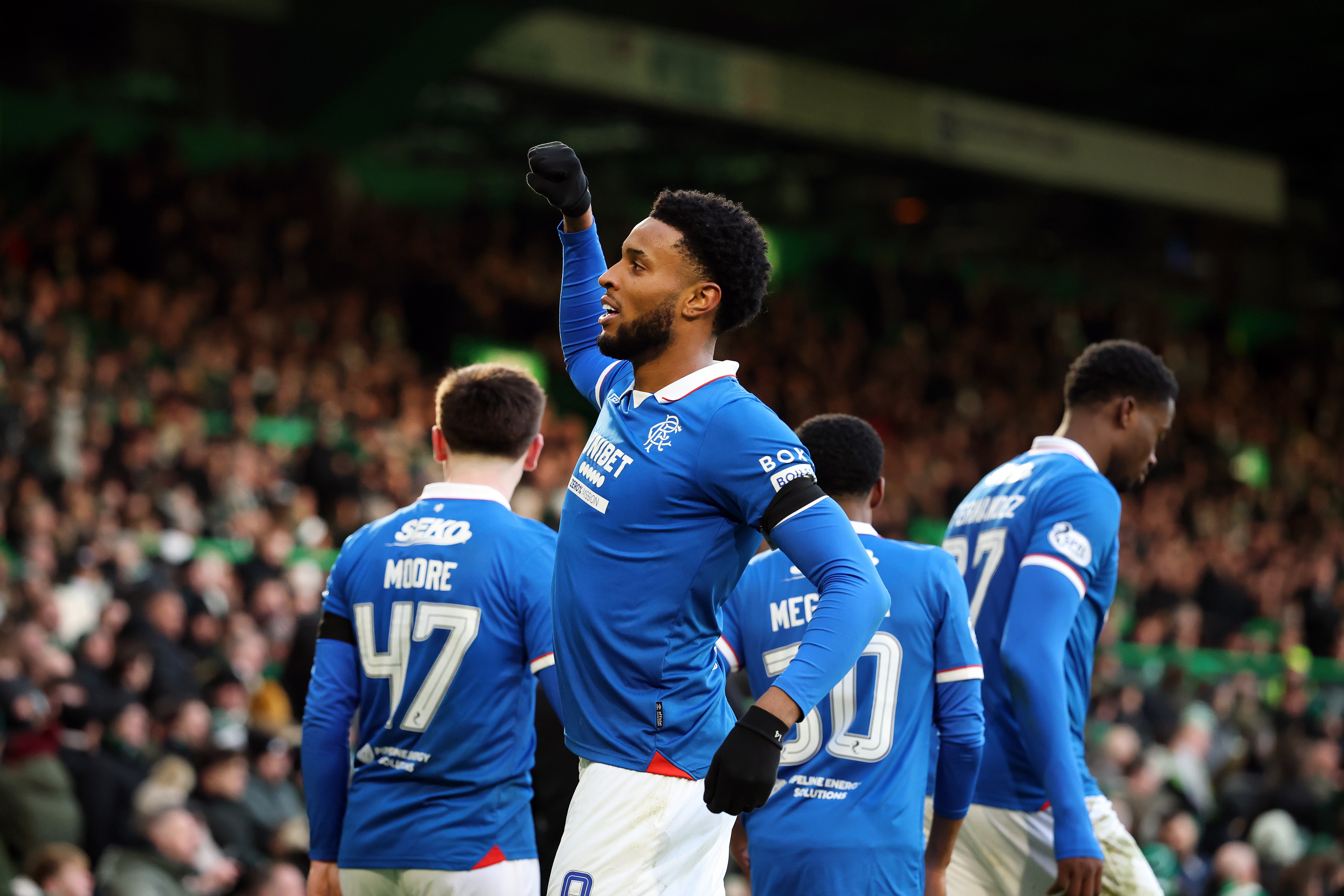 Youssef Chermiti celebrates Rangers' 3-1 win over Celtic; This victory came just hours before Sterling crashed his car.